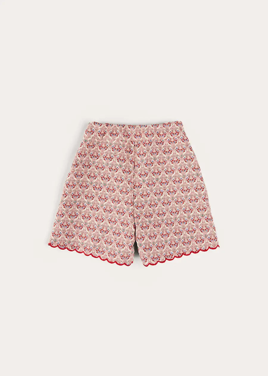 Red Iris Jacquard Button Detail Shorts for Kids (4-12 Years) - Perfect for Summer Outfits, Playdates & Casual Wear