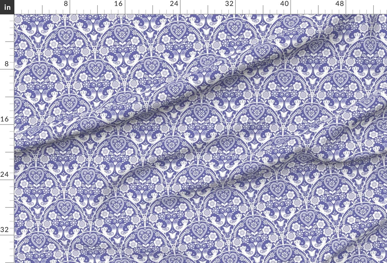 Scandinavian Floral Birds Hearts Periwinkle Printed Chiffon Fabric Fat Quarter - Sewing, Fashion Apparel, Dresses & Home Decor - Perfect for DIY Crafts, Quilting, and Scandinavian-Inspired Home Decor