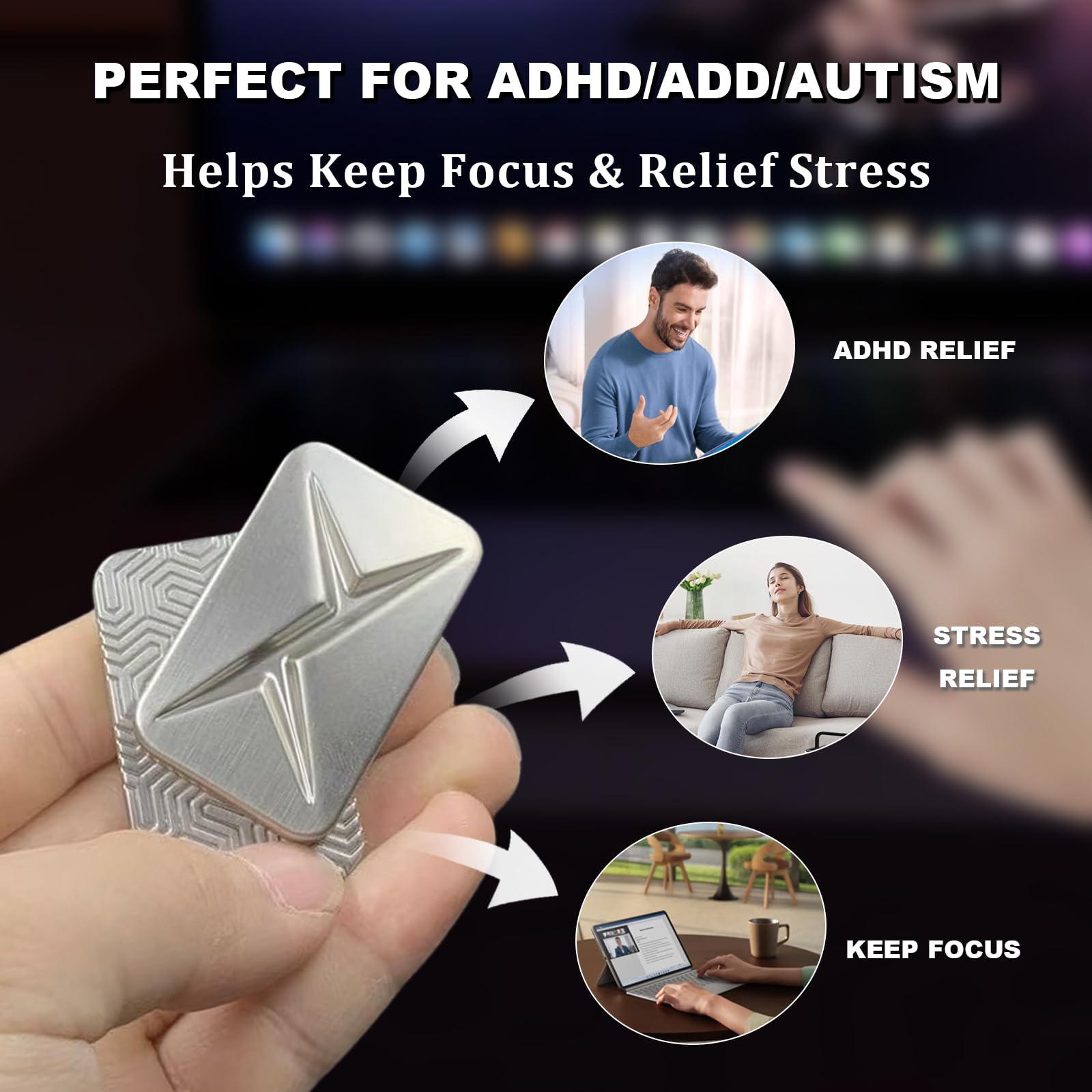 Premium Fidget Slider Toy for Adults - Smooth Trackless Design for Stress Relief, ADHD, ADD & Autism - Perfect for Office, Home & Travel - Original Silver Sensory Toy Gift