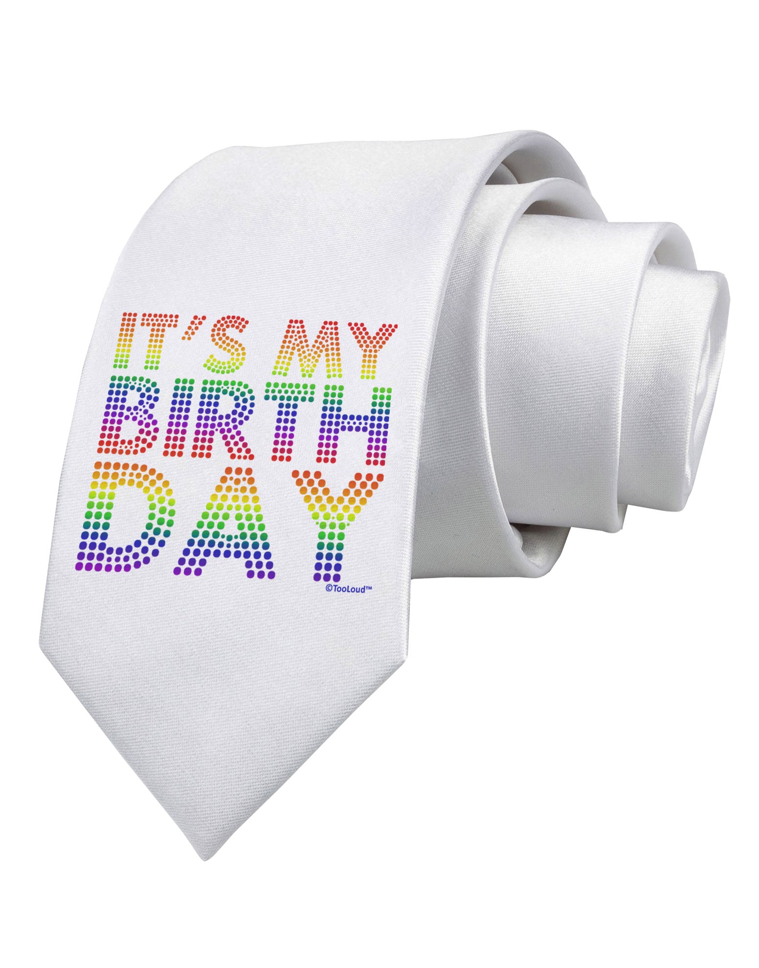 TooLoud It's My Birthday - Colorful Candy Dot Print White Necktie for Men | Perfect for Birthday Parties, Celebrations & Formal Events