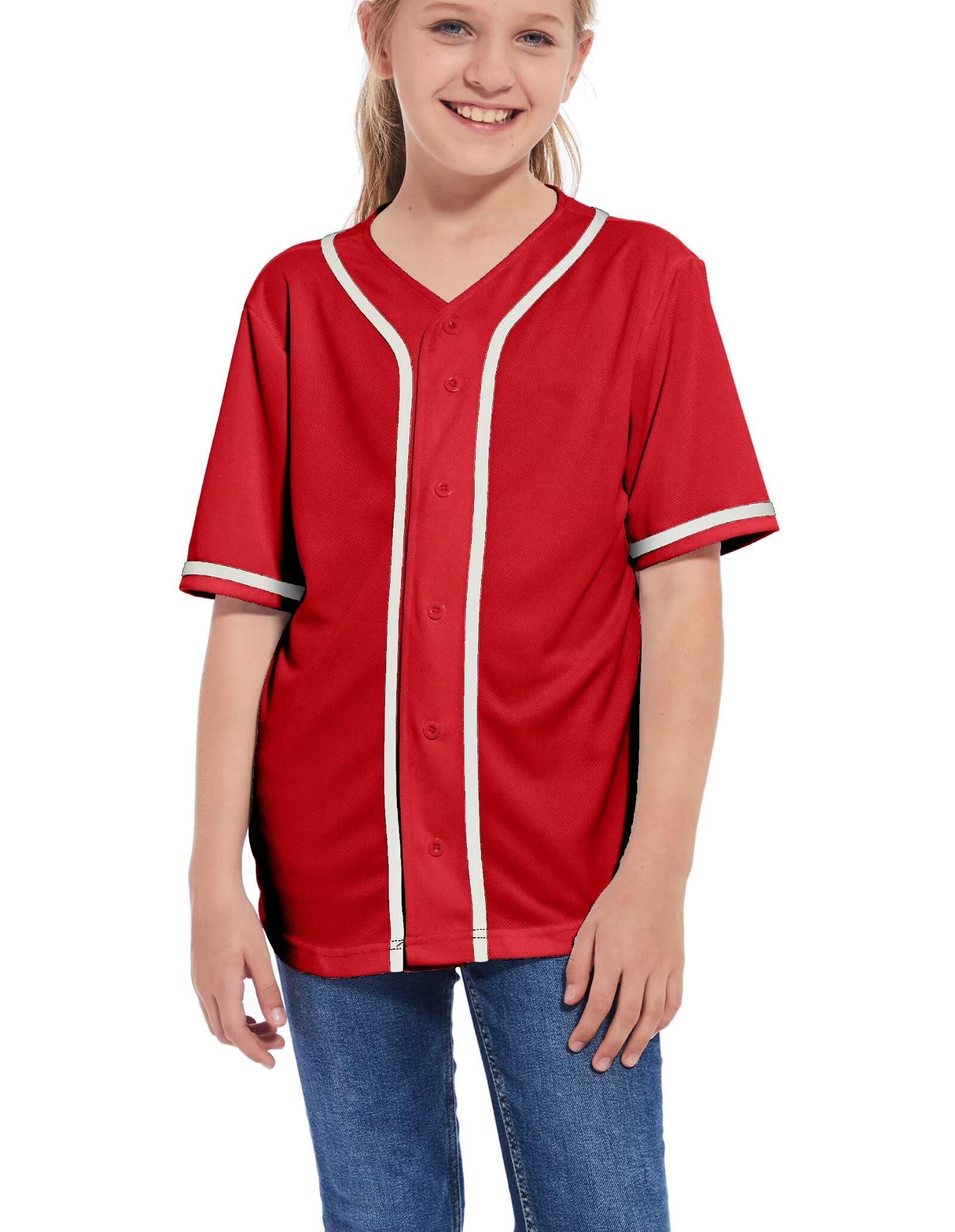 ACEFAST Kids Baseball Jersey - Button Up Softball Team Uniform for Girls & Boys - Solid Color Hip Hop T-Shirt & Sweatshirt - Perfect for Sports, Team Events & Casual Wear