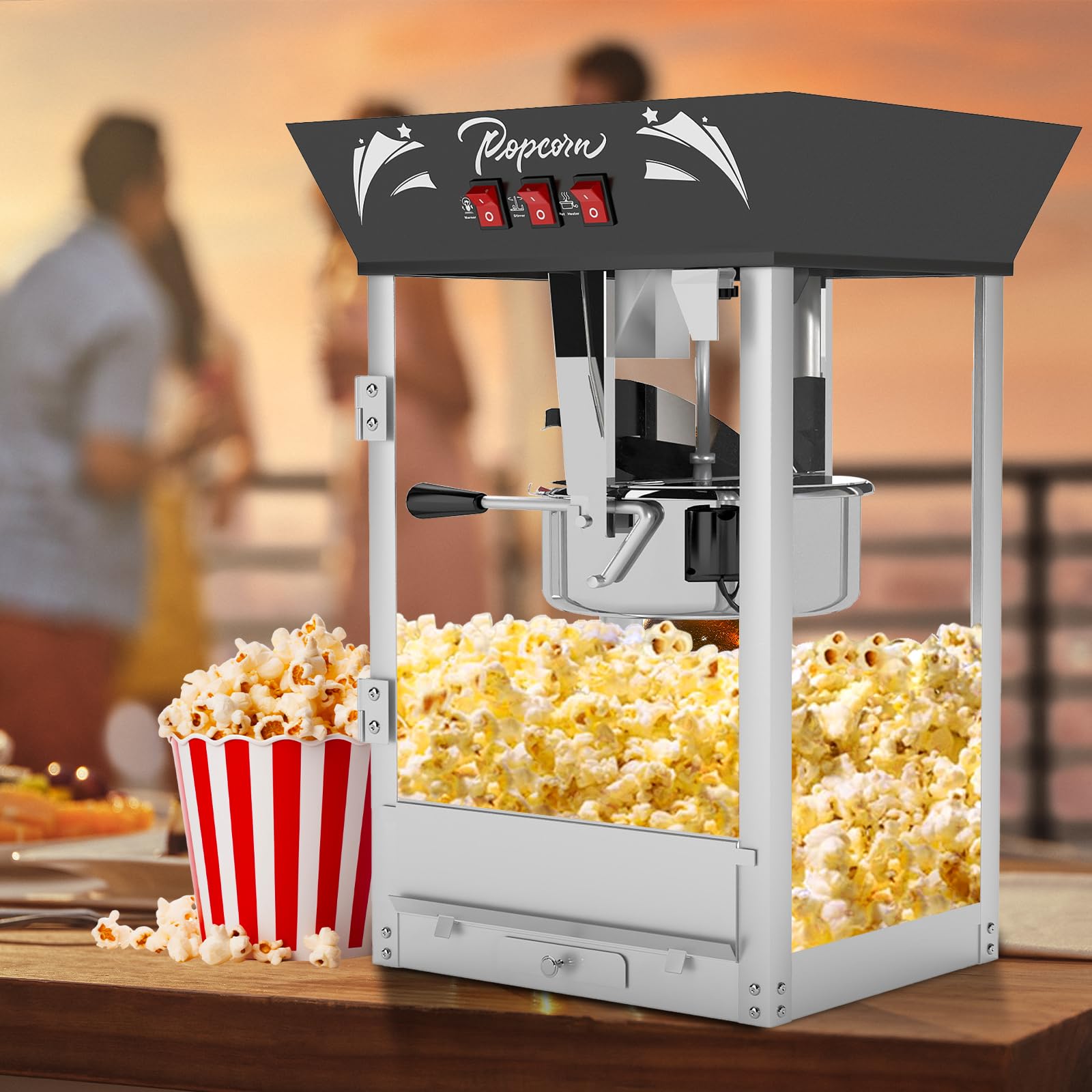 Commercial Popcorn Maker Machine - 12 Ounce Stainless Steel Kettle with Tempered Glass & Warming Deck - 900W Countertop Popcorn Popper for Home Theater, Movie Nights, Parties, Events & Carnival Snack Stands