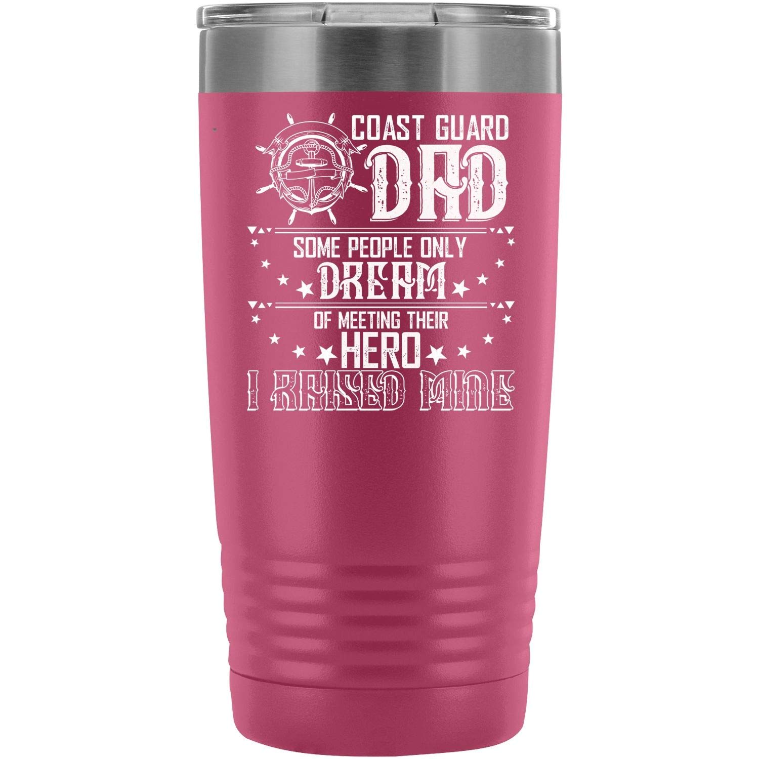 Coast Guard Dad Tumbler 20oz - Vacuum Insulated Travel Mug with Straw, Perfect Coffee Cup Gift for Military Fathers - Double Wall Stainless Steel Keeps Drinks Hot/Cold - Ideal for Work, Gym & Outdoor Adventures (Pink)