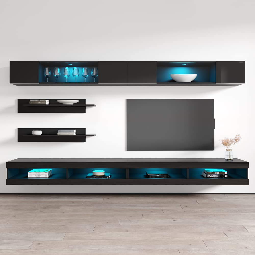 Modern Floating TV Stand with Storage & LED Lights - Wall-Mounted Entertainment Center for Living Room & Bedroom - 34