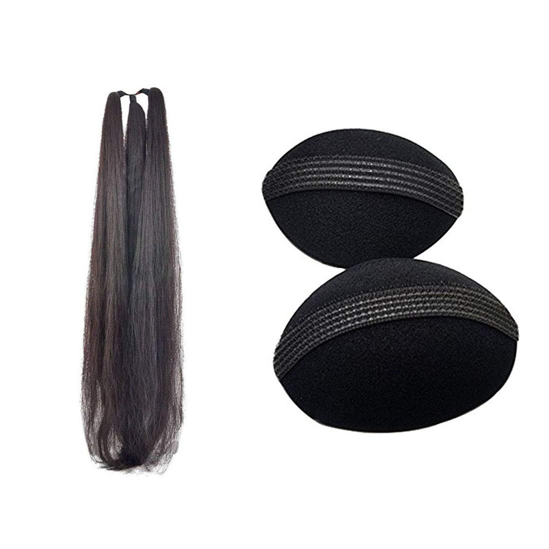 Natth Style 2-Pack Hair Puff Volumizer Bun Clips & 24-Inch Hair Extensions - Hair Accessories for Volume & Length - Perfect for Parties, Weddings & Everyday Styling