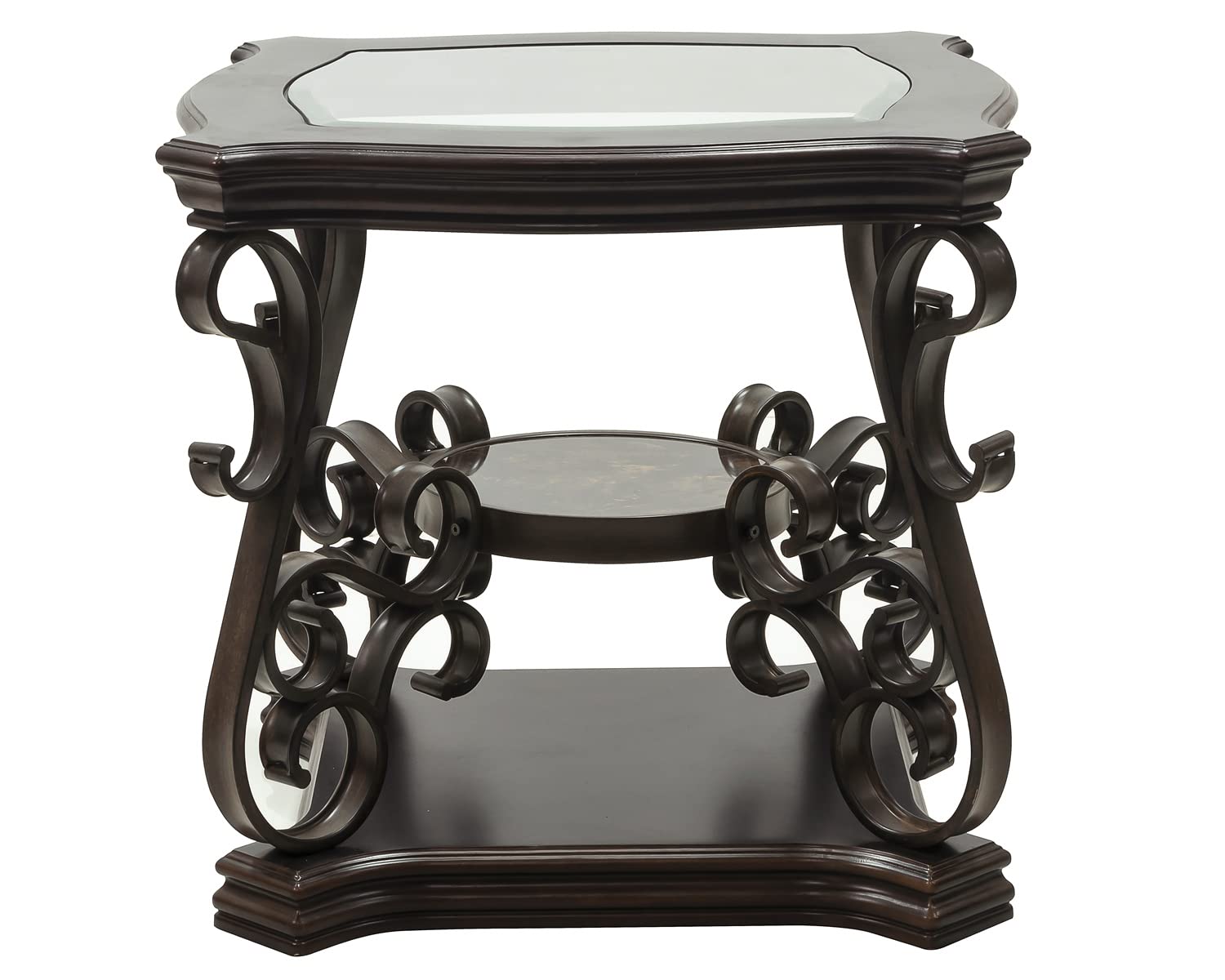 Henf Traditional Solid Wood Accent End Table - Rustic 3-Tier Side Table with Storage Shelf & Tempered Glass Top - Mid-Marble Shelf Nightstand for Living Room, Bedroom & Office Use
