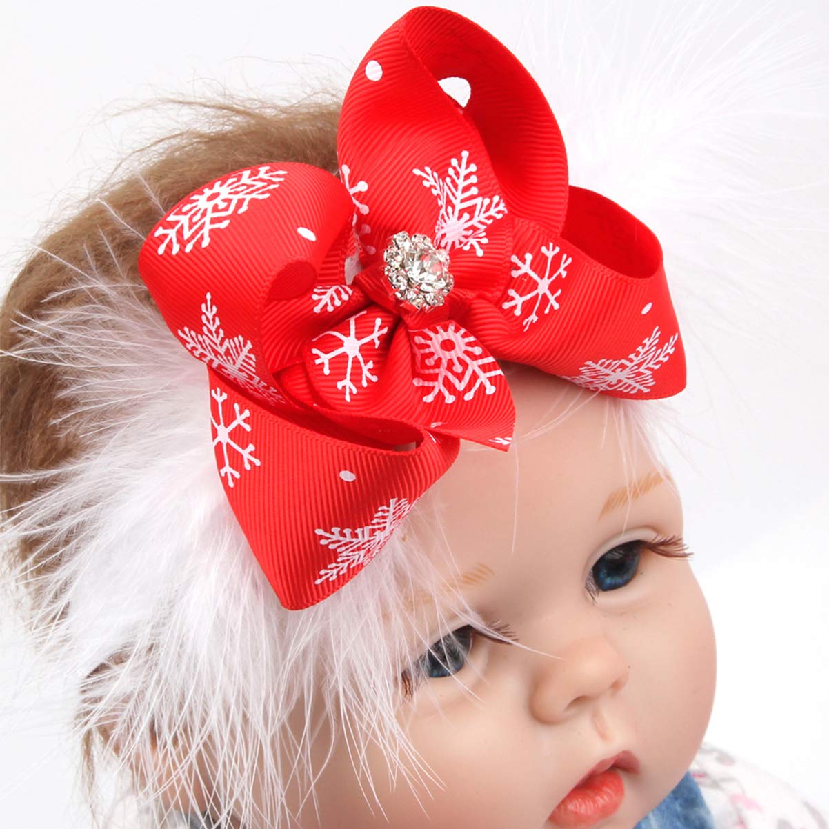 Lurrose 2Pcs Christmas Baby Girls Hair Bows - Snowflake Decorated Elastic Headbands for Newborns, Infants & Toddlers | Holiday Party, Photo Shoot & Gift Giving Accessories