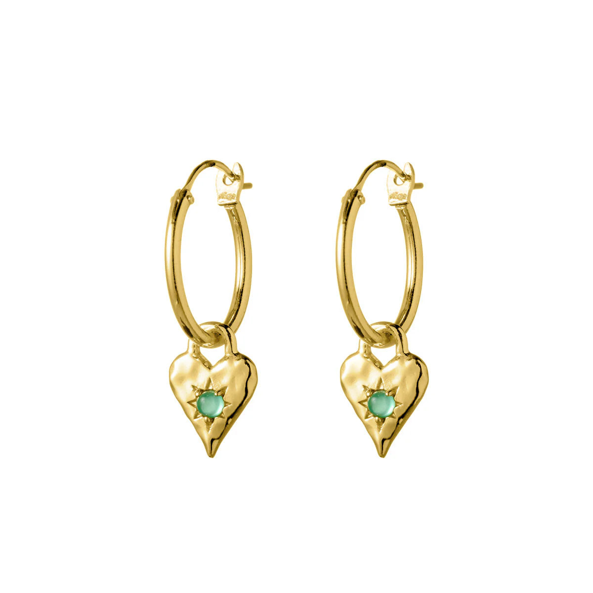 14K Gold Plated Green Onyx Hoop Earrings for Women - Elegant Heart Design, Dainty Jewelry Gift for Her - Perfect for Valentine's Day, Anniversary & Special Occasions