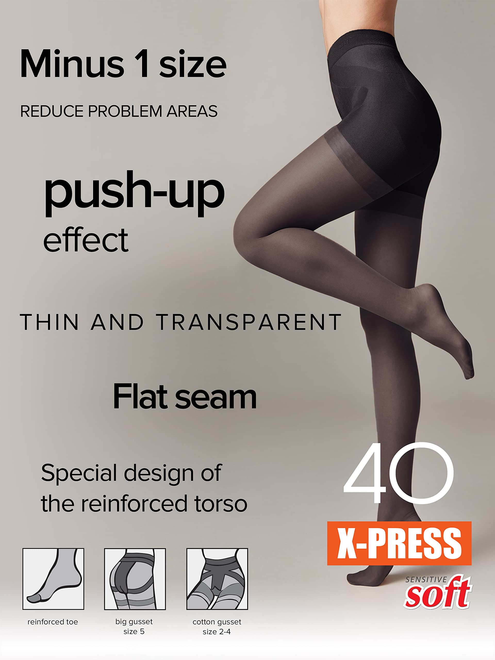 Conte High Waist Control Top Shaping Semi Opaque Pantyhose Tights X-Press 40 Den - Slimming & Comfortable Hosiery for Work, Formal Events & Everyday Wear