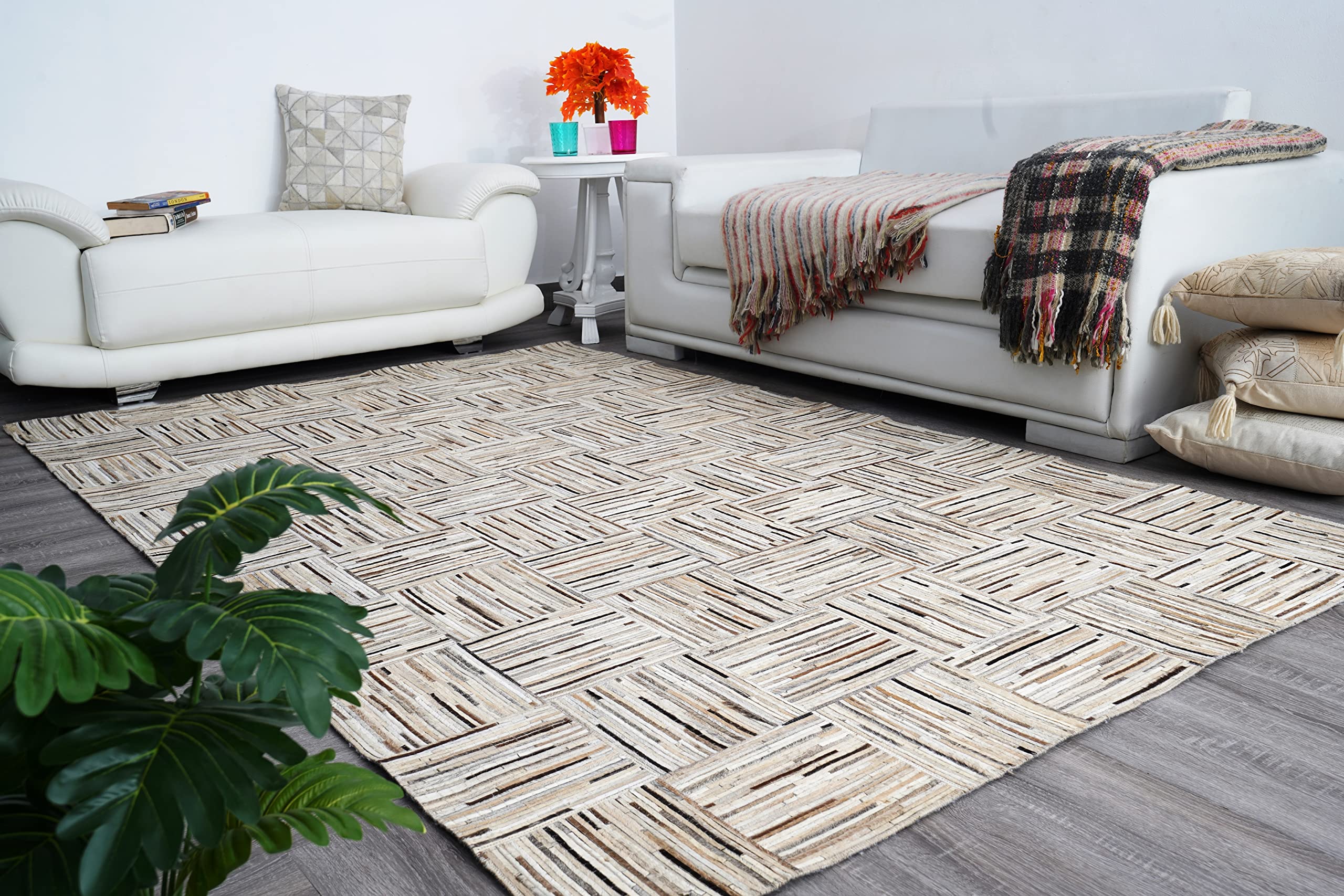 Loominaire Handmade Natural Fiber Rug - Easy Maintenance Lodge Leather Carpet for Living Room, Bedroom & Family Room - 2'3