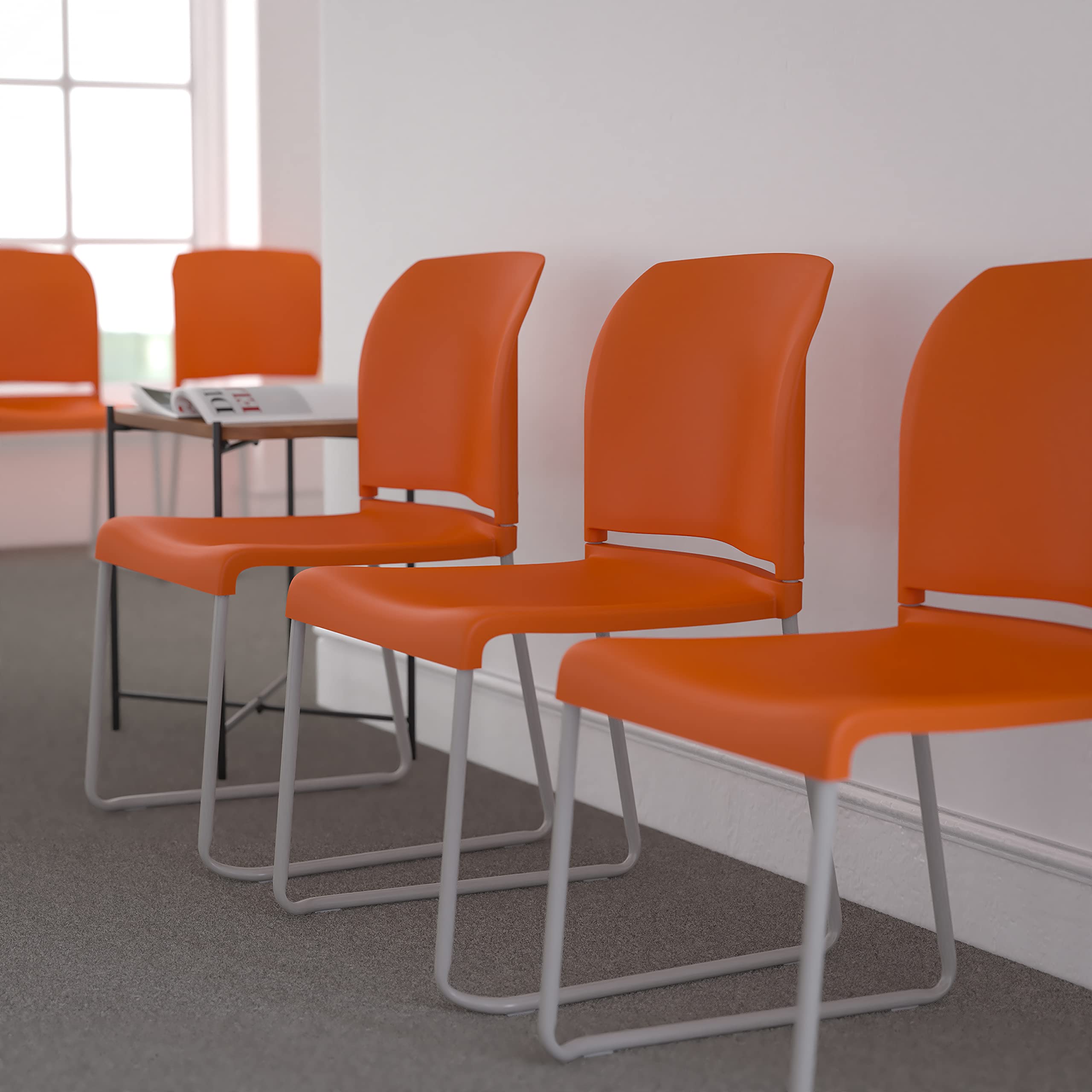 Orange Stackable Guest Chair with Full Back & Contoured Sled Base - Comfortable Seating for Home, Office, Conference Rooms & Waiting Areas