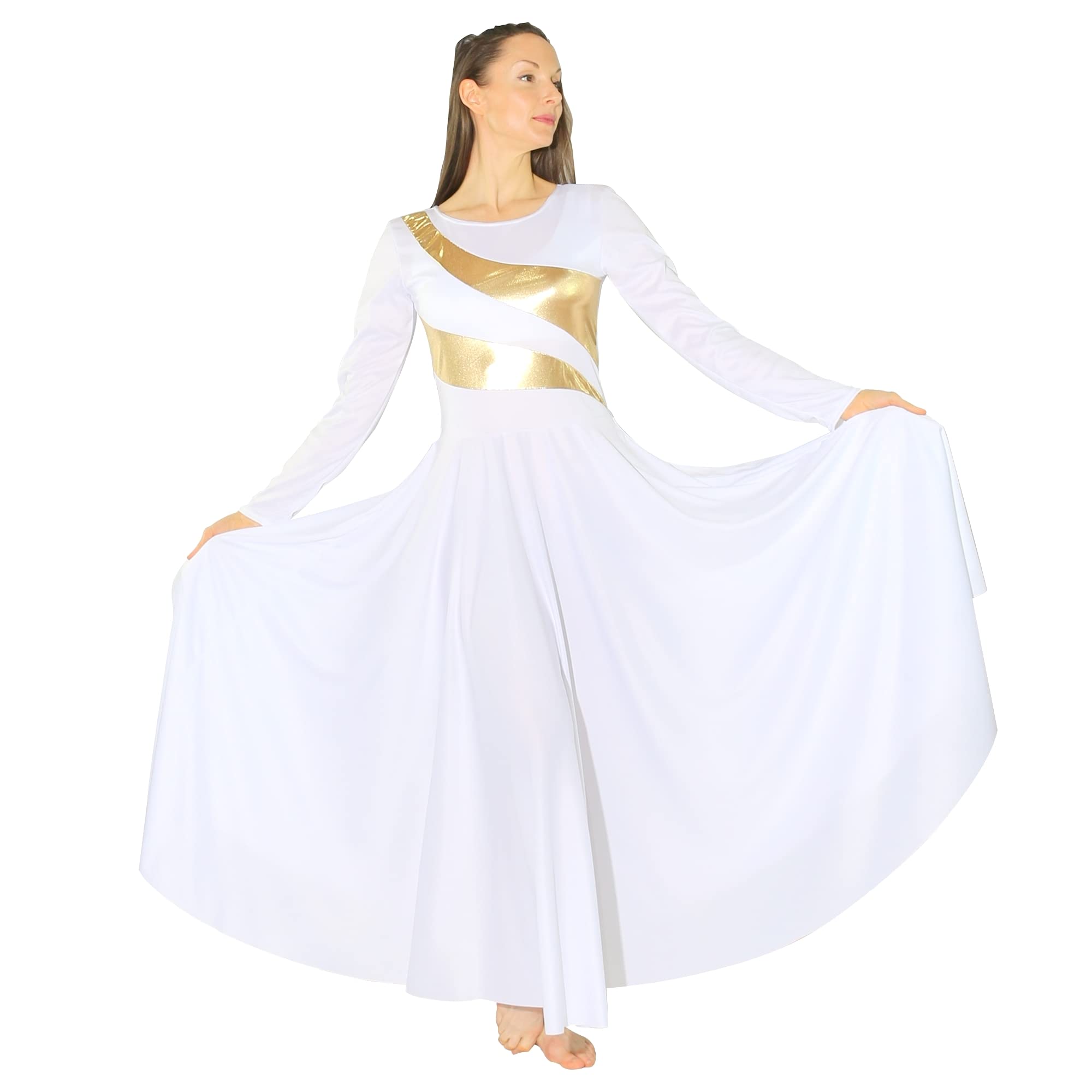 Danzcue Women's Metallic Bicolor Worship Dance Dress, Full Length Praise Dance Dress for Church Performances and Spiritual Events