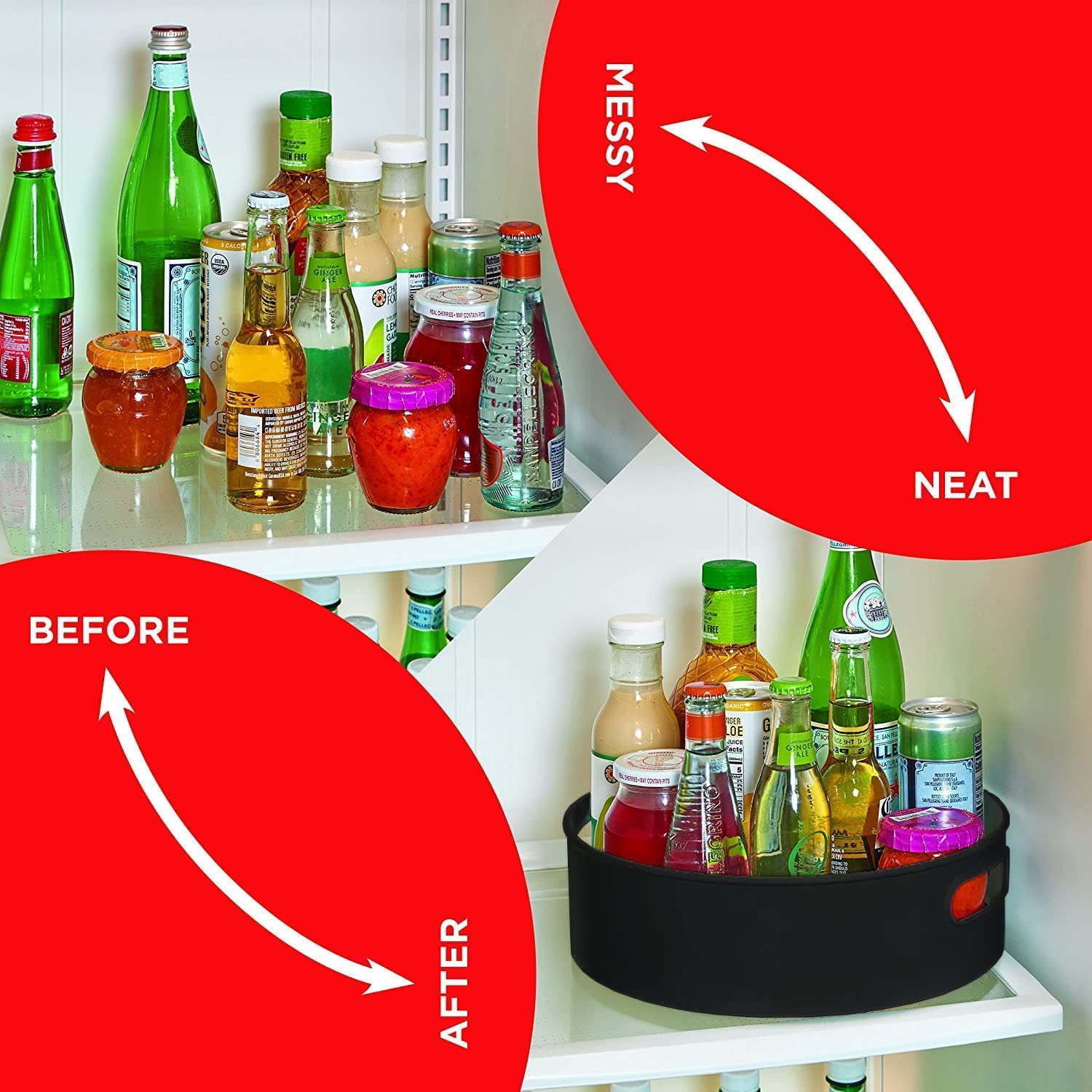 360° Rotating Lazy Susan Organizer Tray - Multi-Purpose Kitchen & Bathroom Storage for Spices, Cosmetics, Condiments | Space-Saving Spice Rack & Makeup Organizer (Black) - Perfect for Pantry, Countertop, Vanity & Office Desk Organization