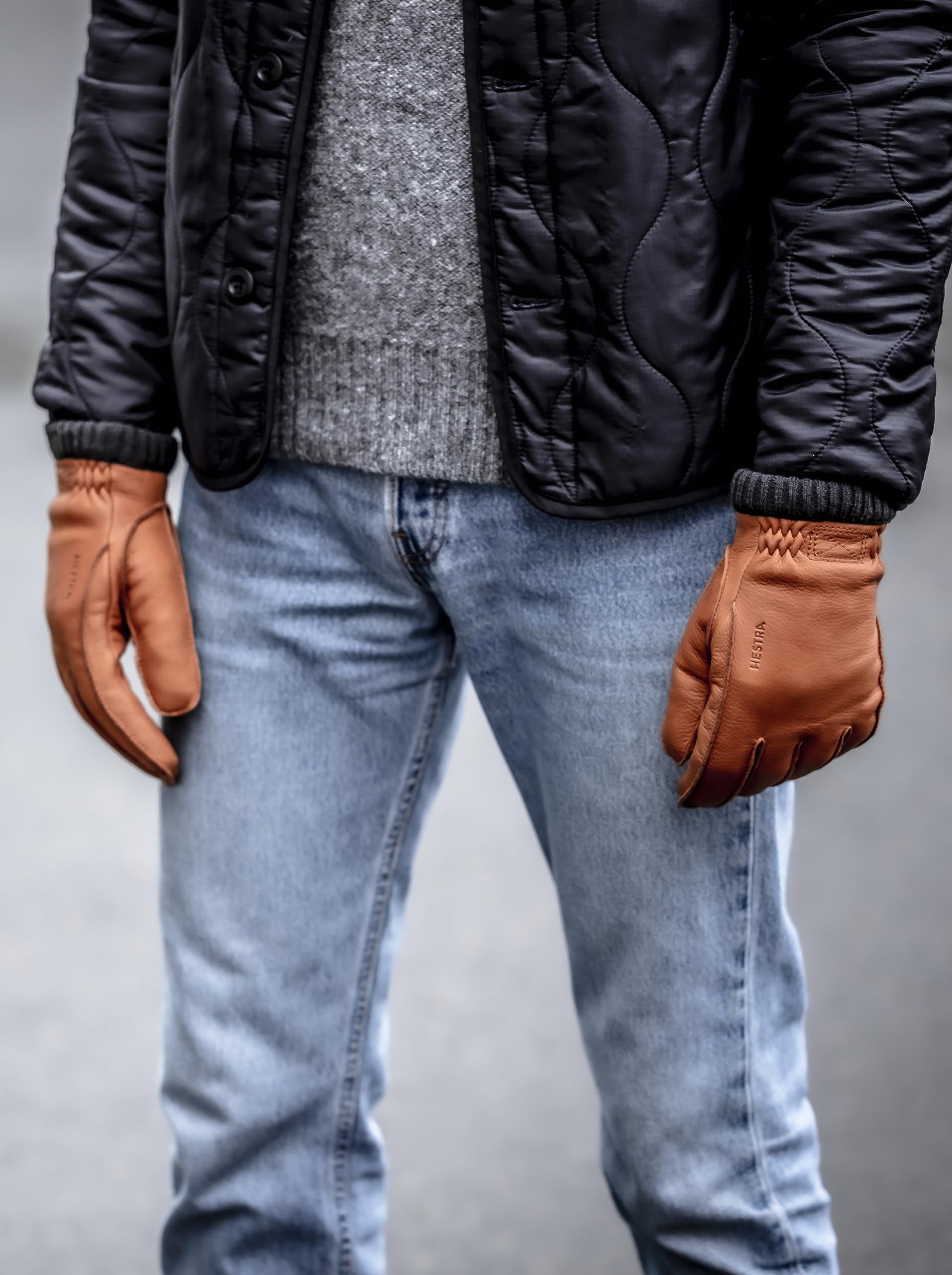 Hestra Deerskin Primaloft Rib Glove - Insulated Leather Work Gloves for Men & Women, Warm Winter Gloves for Outdoor Activities, Hiking, Skiing & Everyday Use