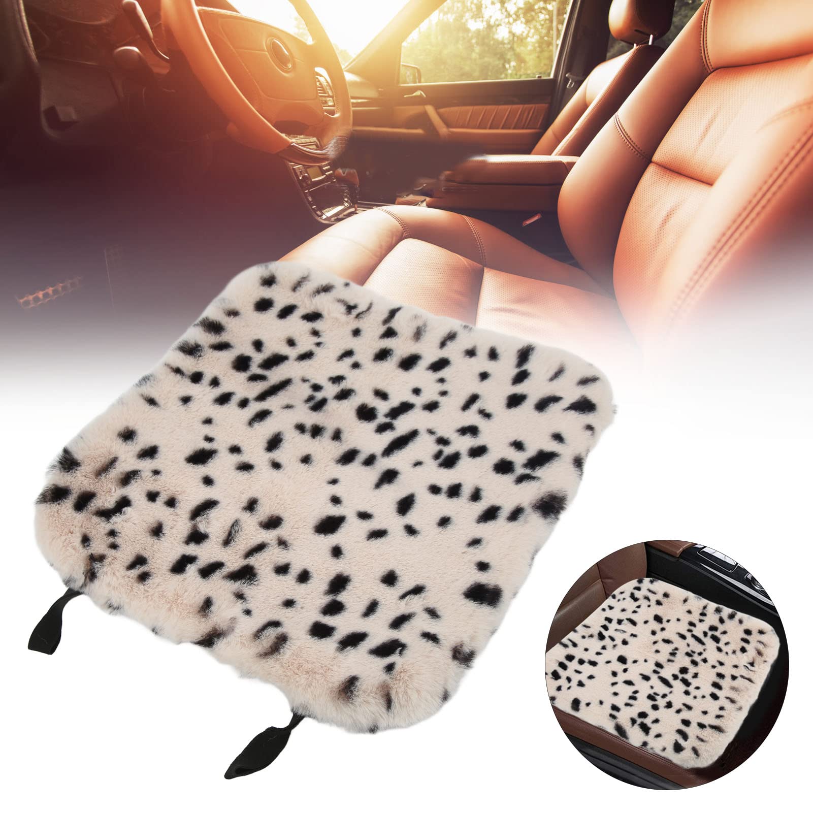 Universal Car Seat Pad Cover - Soft Warm Cushion for Auto & Office Chair - White Black Spots Design