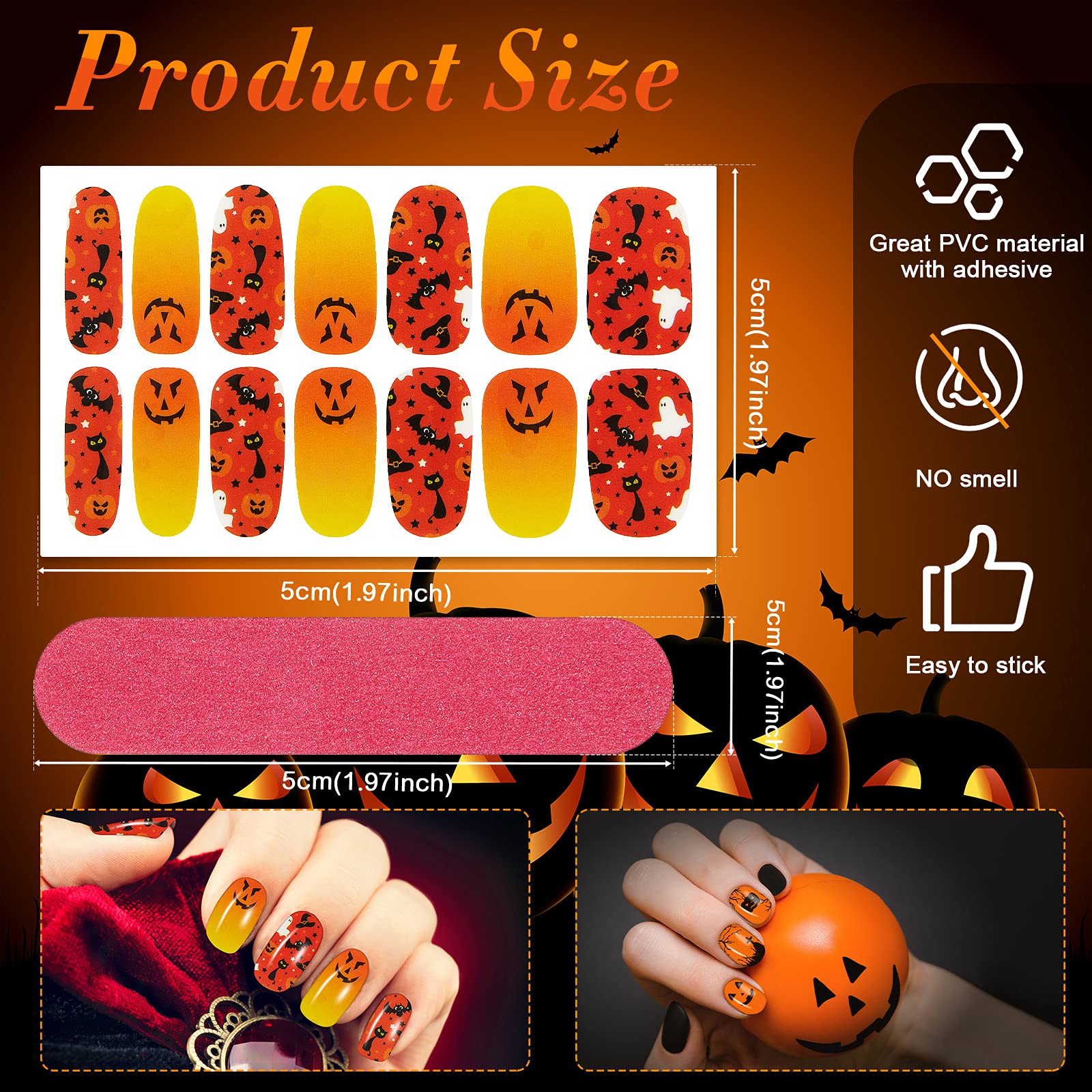 30 Sheets Halloween Nail Wraps - Pumpkin Bat Ghost Spider Nail Stickers for Women & Girls | DIY Nail Art, Party Decor, Salon Manicure | Waterproof Nail Polish Stickers for Halloween Party, Cosplay, Costume Events