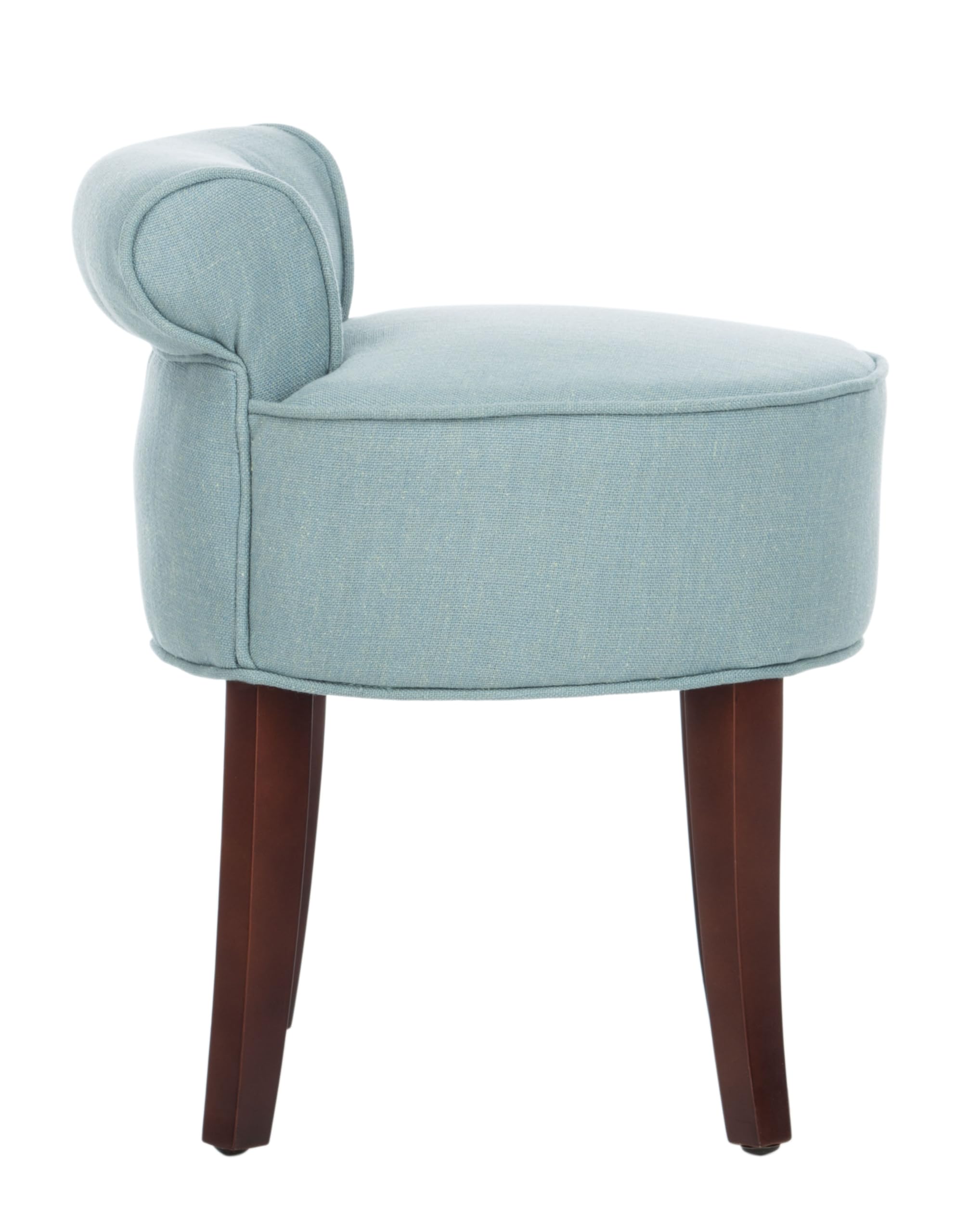 Safavieh Georgia Silver Blue & Cherry Mahogany Petite Vanity Stool - Elegant Makeup Stool for Bedroom, Dressing Room & Boudoir Decor