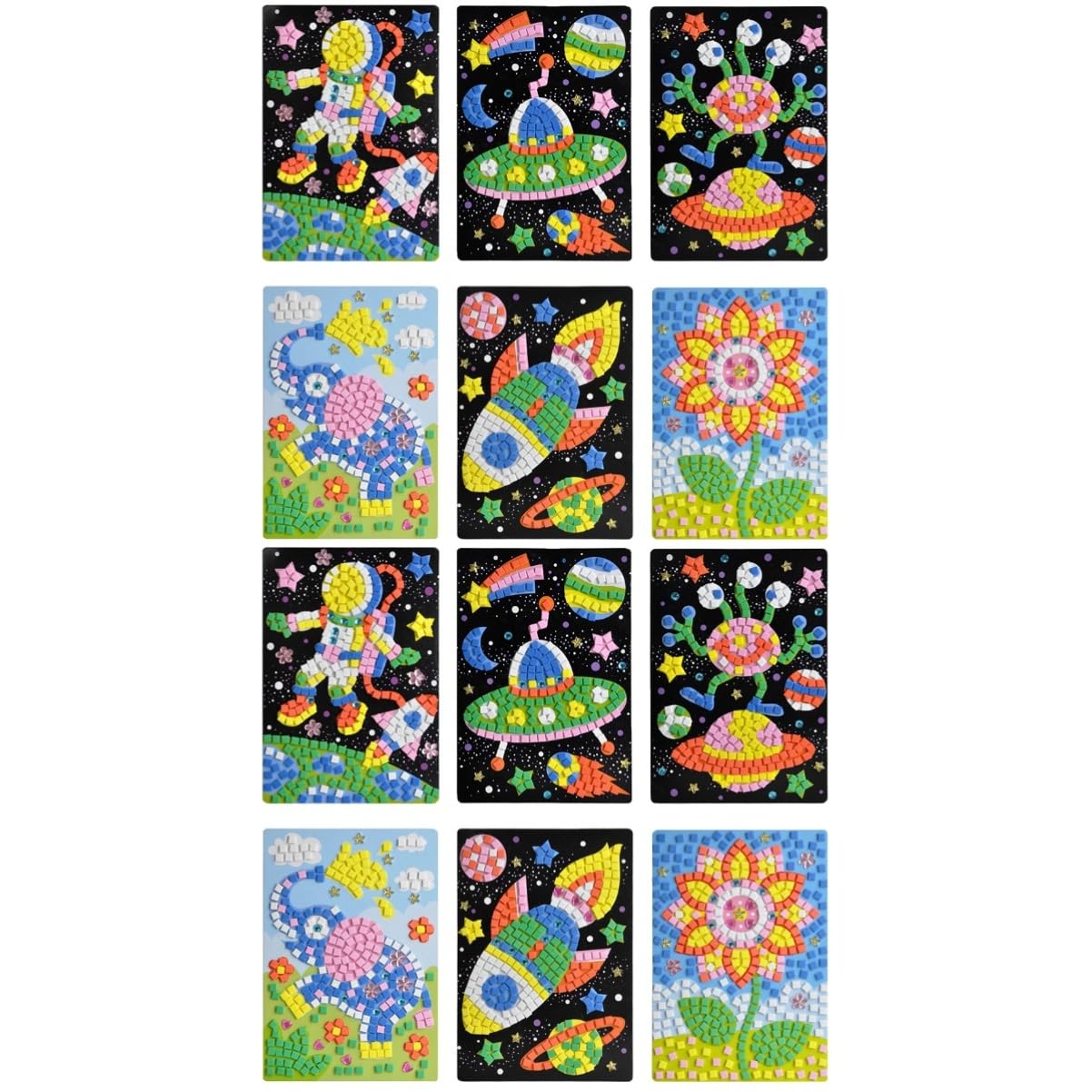 12 Pcs Kids Mosaic Gem Stickers - DIY Craft Kit for Children with 3D Puzzle Stickers, Creative Art Supplies for Toddlers & Preschoolers | Perfect for Birthday Gifts, Classroom Activities & Family Bonding Time