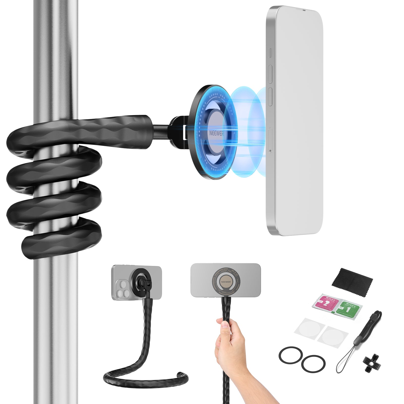 NEEWER GP 19 Flexible Phone Mount - Adjustable Smartphone Holder for Vlogging, Live Streaming & Hands-Free Video Calls (Compatible with iPhone, Samsung & Most Phones) - Perfect for YouTube, TikTok & Home Office Use