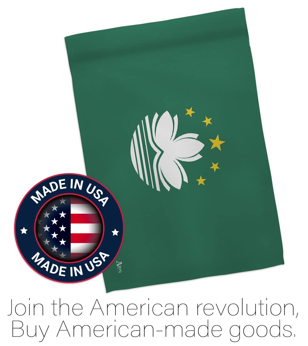 Americana Home & Garden Macao Double-Sided Garden Flag Set with Stand - International Country Regional Banner for House & Yard Decoration, Made in USA | Perfect for Patio, Front Porch & Outdoor Seasonal Displays
