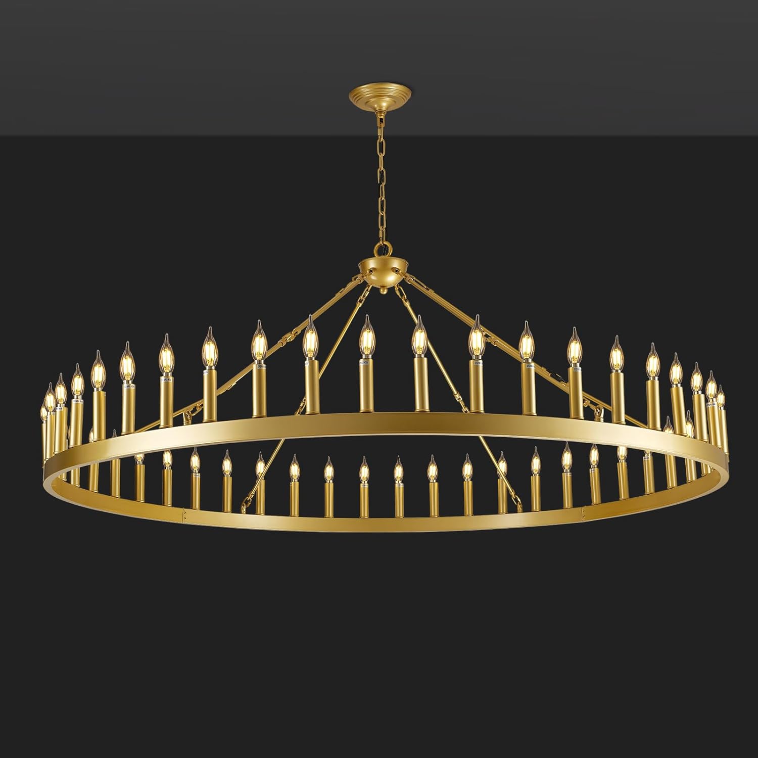 64 Inch Wagon Wheel Chandelier - Rustic Farmhouse Ceiling Light Fixture for Dining Room, Living Room & Bedroom Decor