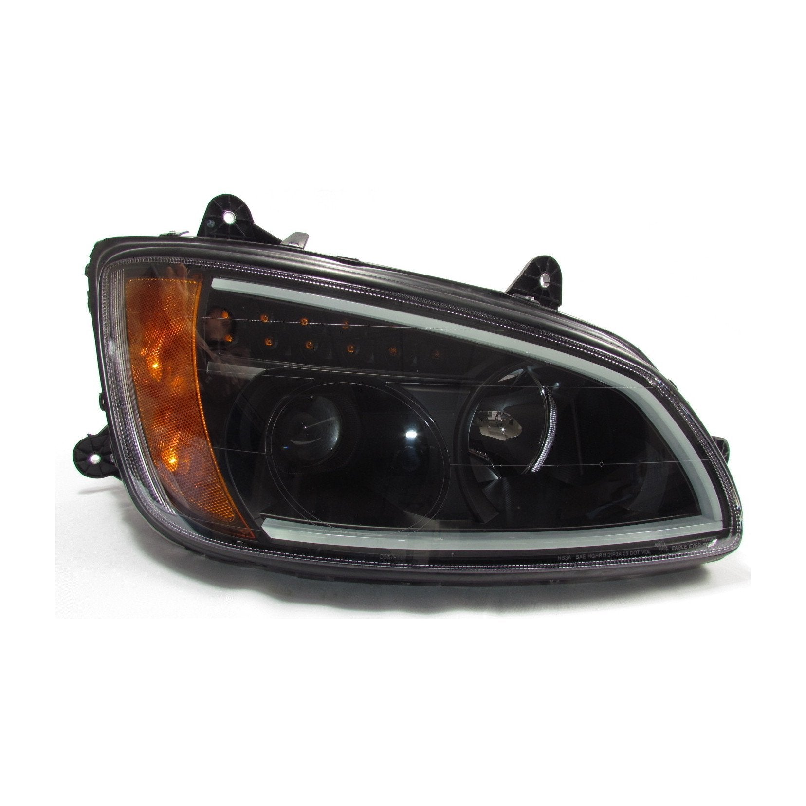 Kenworth T660 Black LED Projector Headlights with LED Bar Set - Left & Right Side for Enhanced Night Driving & Off-Road Visibility