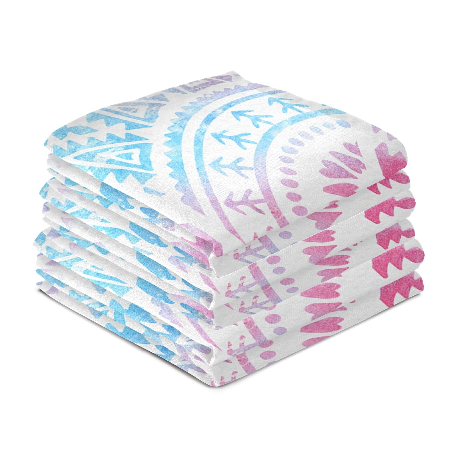 Galaxy Mandala Turquoise Set of 6 Polyester Kitchen Dish Towels - Hemmed Waffle Weave Dishcloths & Hand Bar Tea Towels with Hanging Loop for Dish Drying, Counter Cleaning & Kitchen Decor