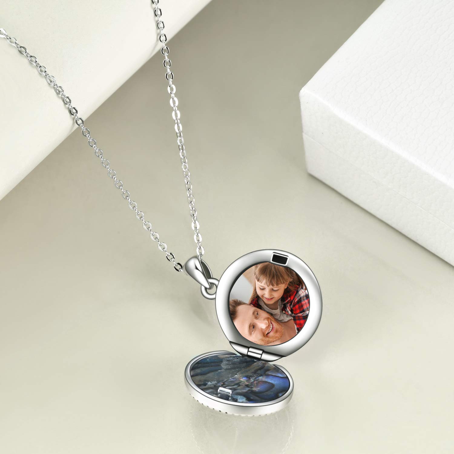 URONE Personalized Sterling Silver Celtic Knot Compass Locket Necklace with Abalone Shell - Holds Pictures, Inspirational Graduation Gift for Women & Men - Perfect for Travel, Outdoor Adventures & Special Occasions