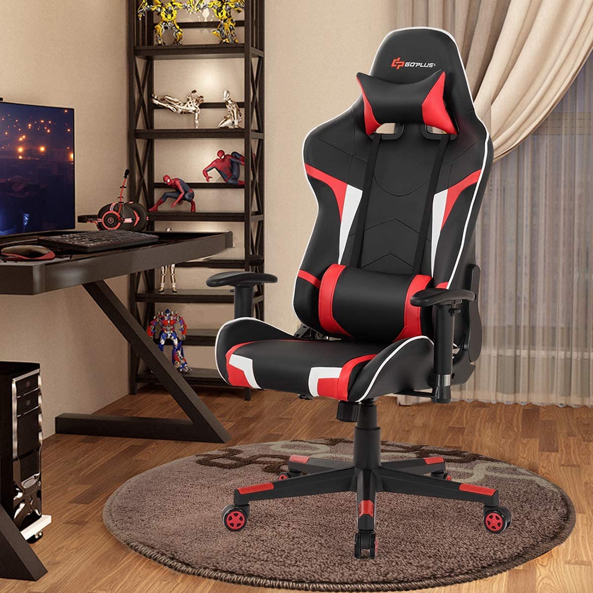 Ergonomic Massage Gaming Chair - High Back Office Computer Chair with Adjustable Headrest & Lumbar Support, Racing Style Recliner Swivel Chair for Home & Gaming - Perfect for Esports, Work from Home & Relaxation (Red)