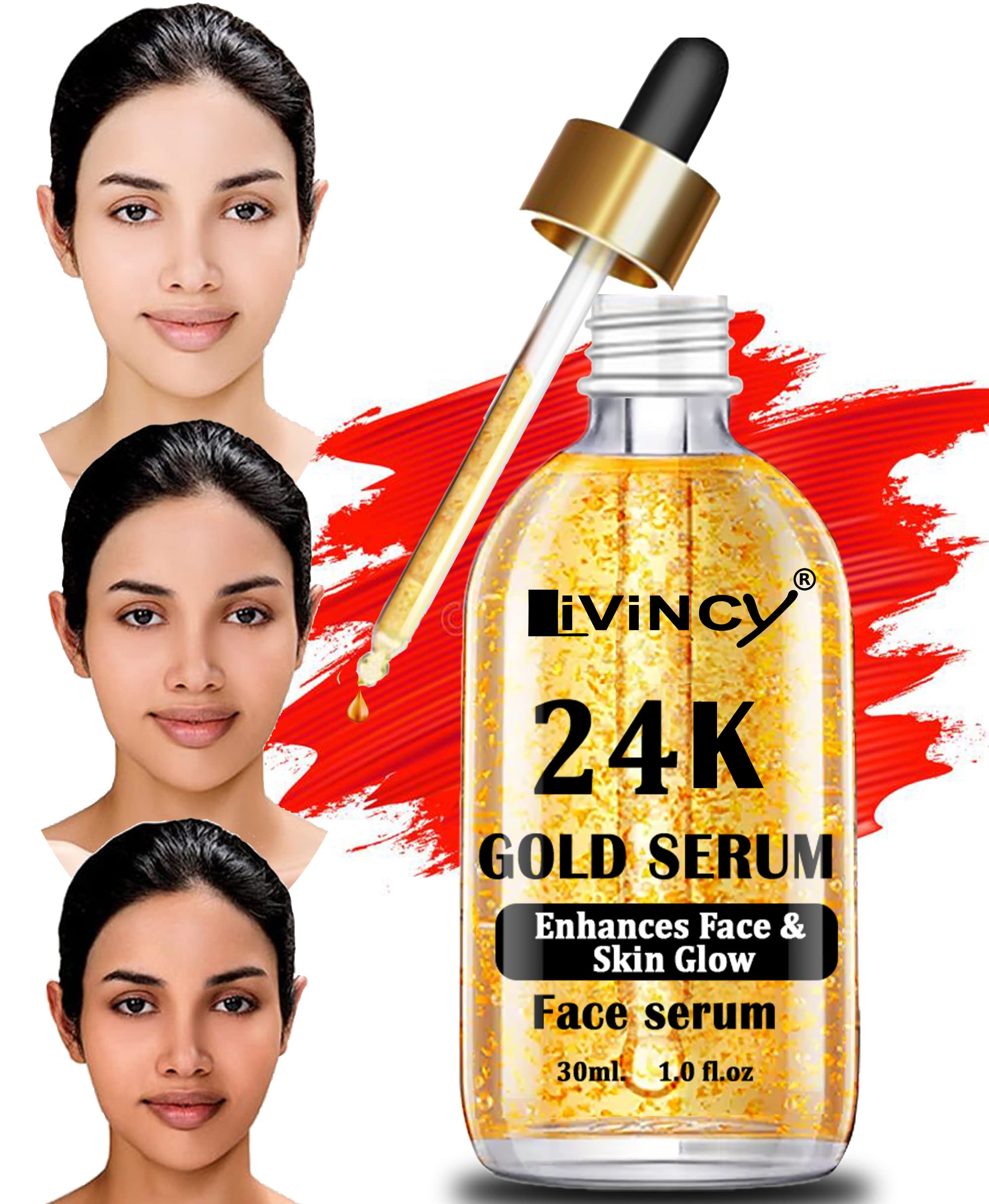 LIVINCY 24K Goldzan Serum - 99.9% Pure Gold Anti-Aging Face Serum for Wrinkles & Fine Lines | 30ml Luxury Skincare for Night & Day Use