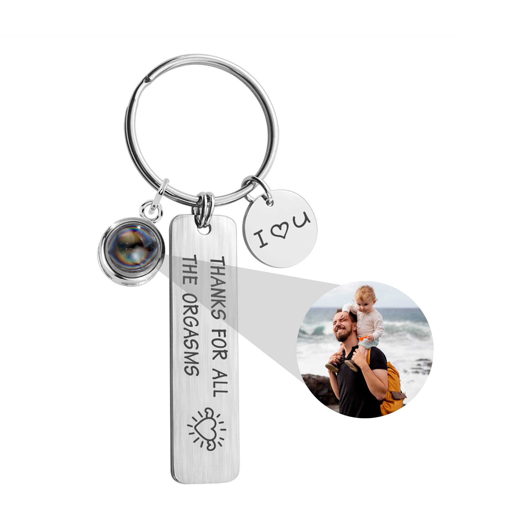 Custom Photo Projection Keychain for Dad - Personalized Engraved Round Pendant with Picture Inside - Unique Father's Day Gift Idea for Birthday, Anniversary & Special Occasions