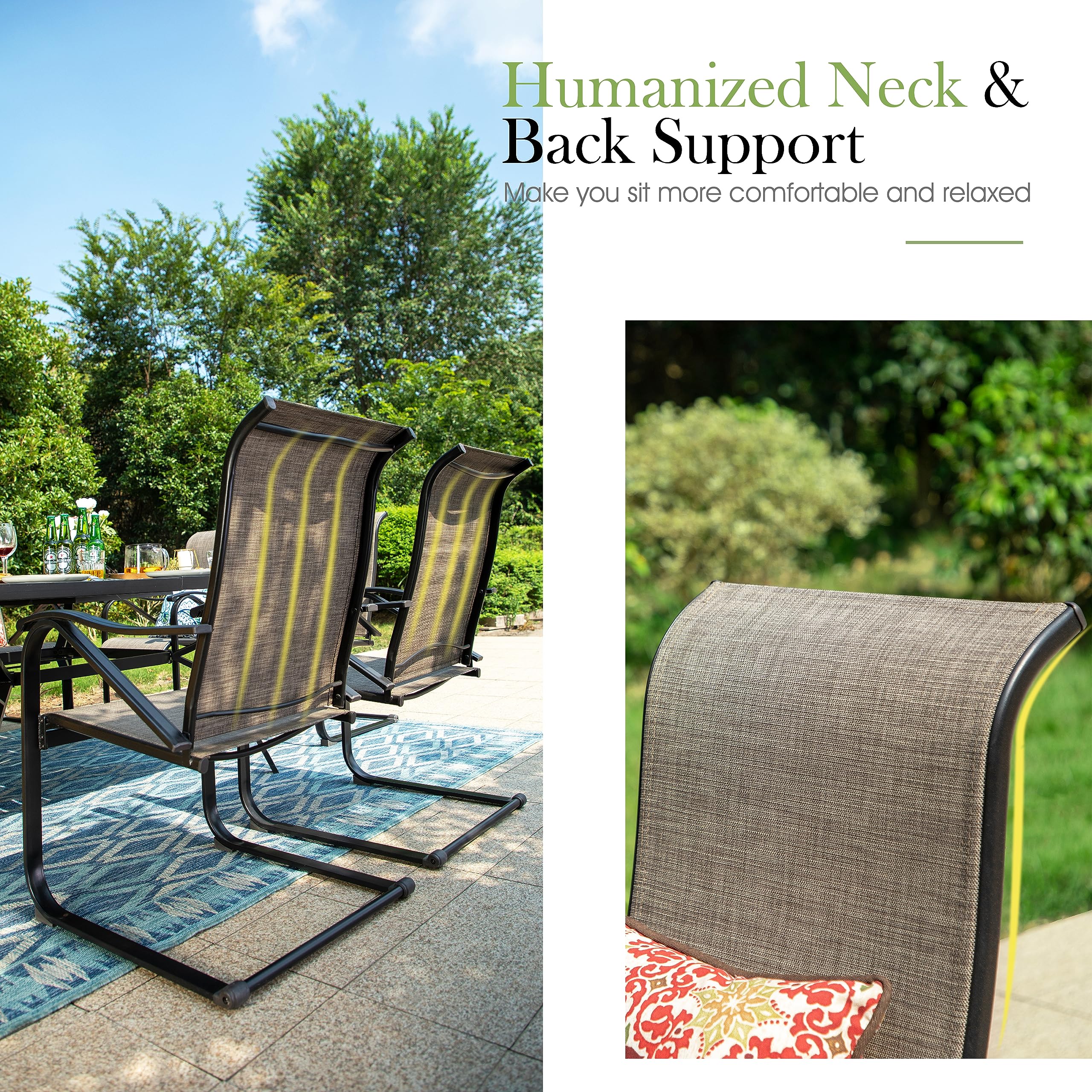 Sophia & William 2-Piece Slingback Patio Chairs Set - Heavy Duty Outdoor Spring Motion Chairs with 300lbs Weight Capacity - Perfect for Garden, Backyard, Poolside & Patio Relaxation