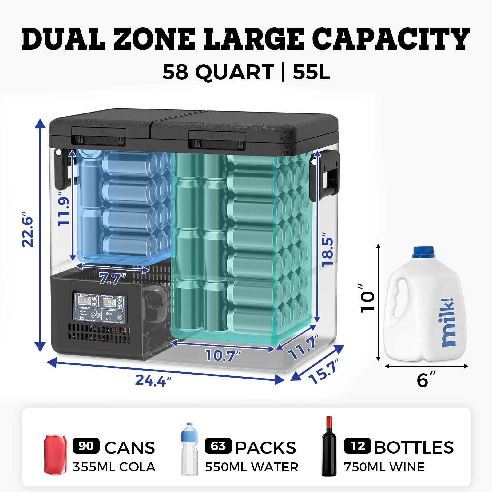 Setpower PT55 12V 58Qt Portable Car Refrigerator Freezer - Low Energy Consumption, Perfect for Road Trips, Camping & RV Adventures