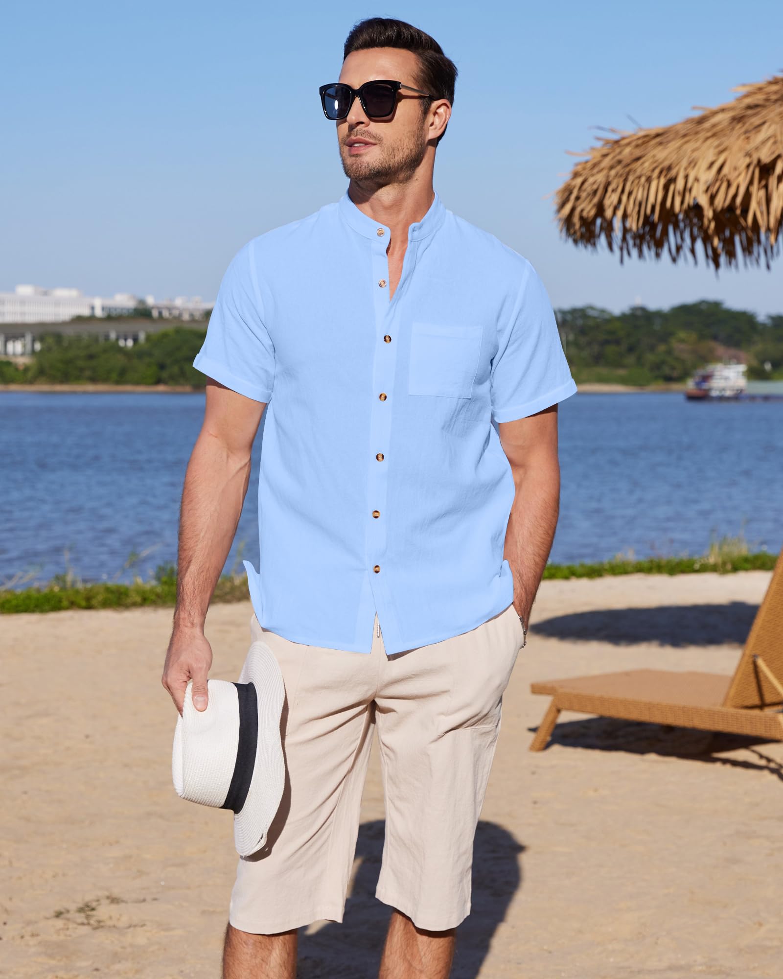 YAOBAOLE Men's Summer Linen Shirts - Breathable Short Sleeve Casual Button Down Shirt for Beach, Vacation & Outdoor Activities | Lightweight Comfortable Grandad Style Shirts for Men