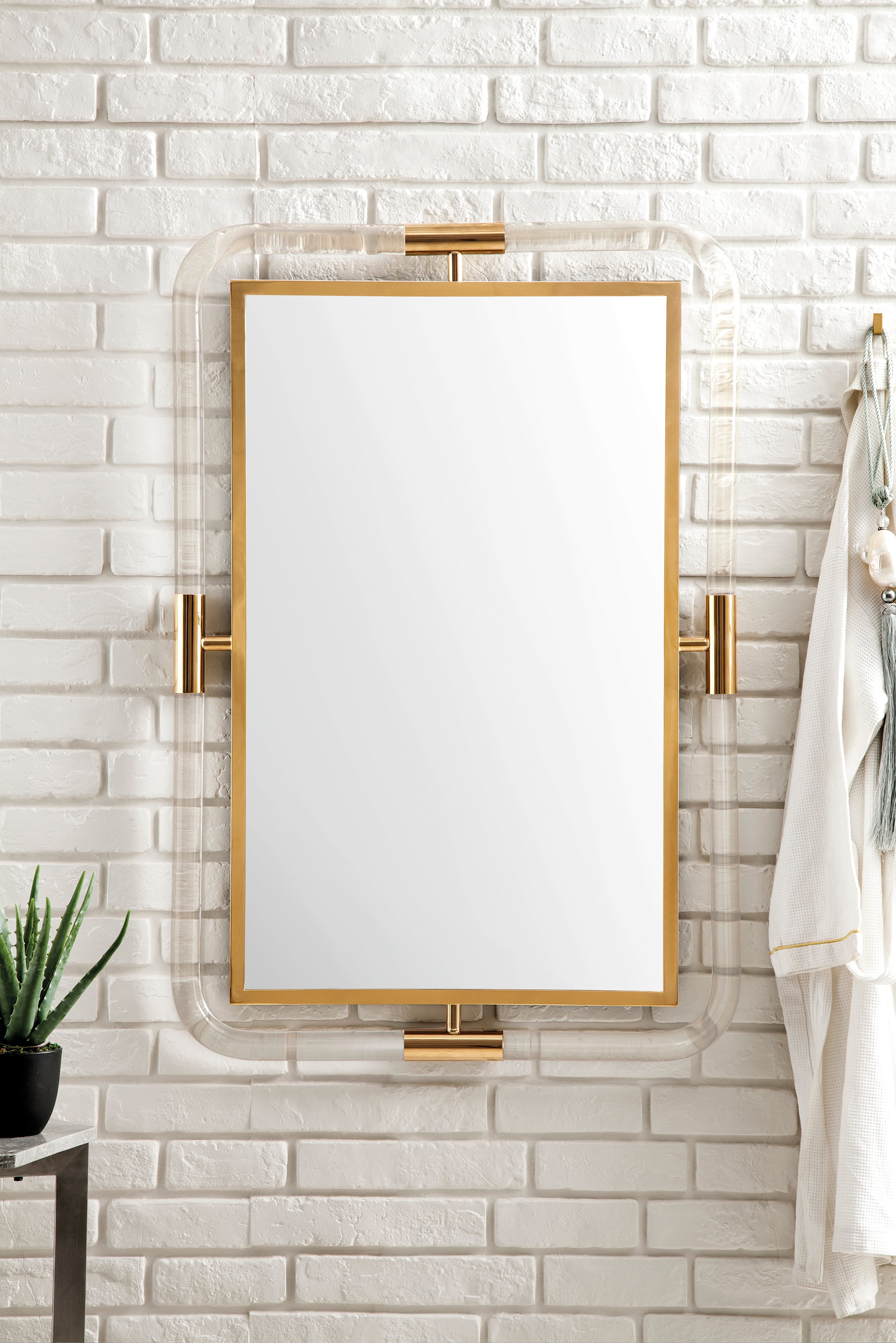 South Beach 30-Inch Mirror - Elegant Polished Gold & Lucite Design - Perfect for Bedroom, Bathroom, or Entryway Decor