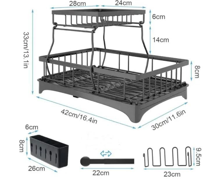 Stainless Steel Over Sink Dish Drying Rack - 2 Tier Adjustable Large Dish Drainer for Kitchen Counter Organization | Space Saving Storage Solution | Perfect for Small Kitchens, Apartments & RV Use (Model RK-281)