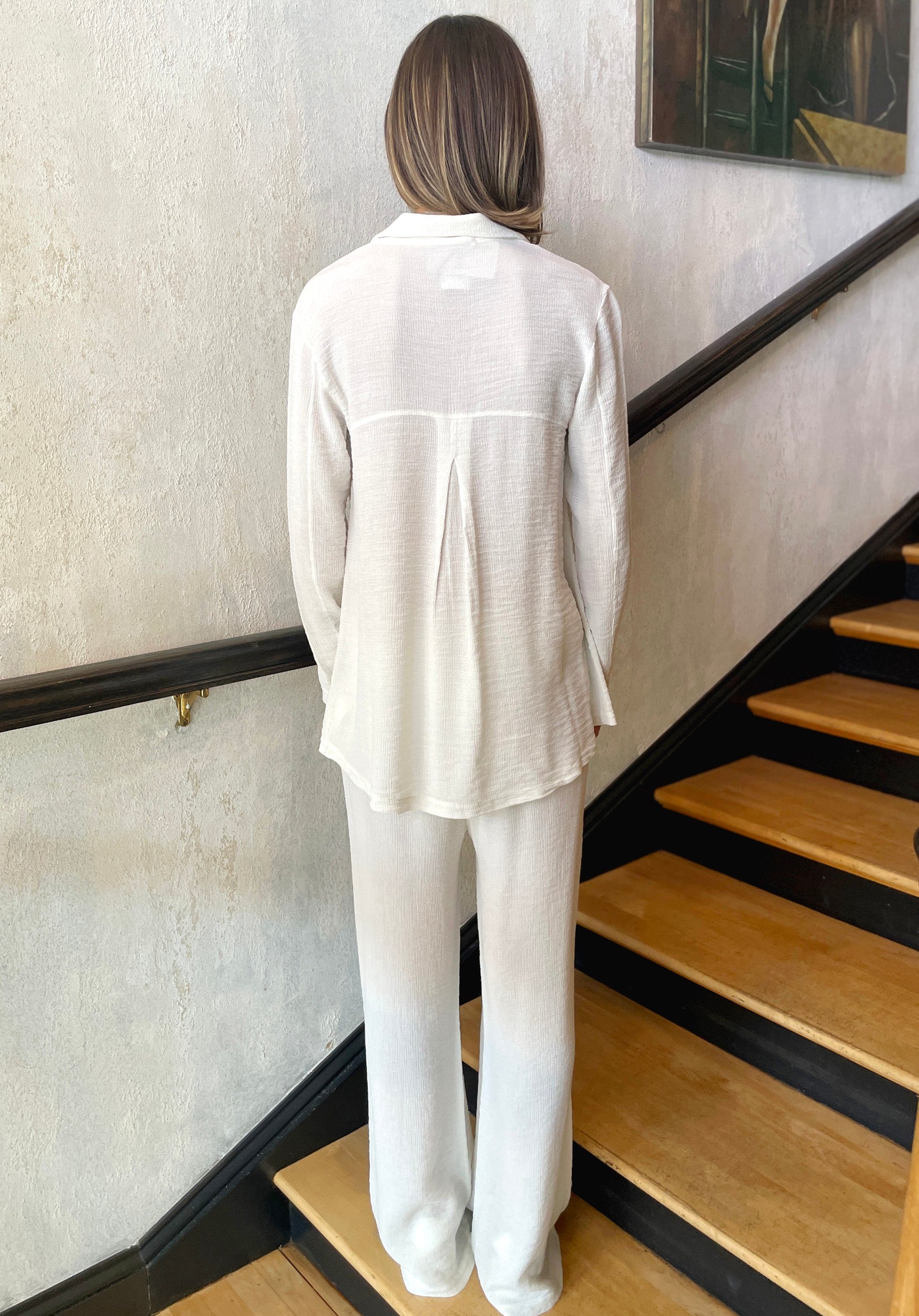 Stylish Embossed Viscose Palazzo Pants for Women - Ivory Wide Leg Trousers | Comfortable & Flowy for Casual Wear, Office, or Special Occasions