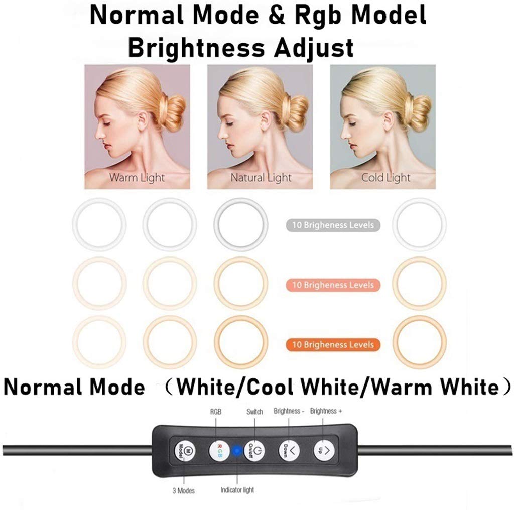 RGB Ring Light with Extendable Tripod Stand & Phone Holder - Dimmable LED Ring Light for Camera, Video, Makeup, Photography - Perfect for YouTube, TikTok, Live Streaming & Selfies