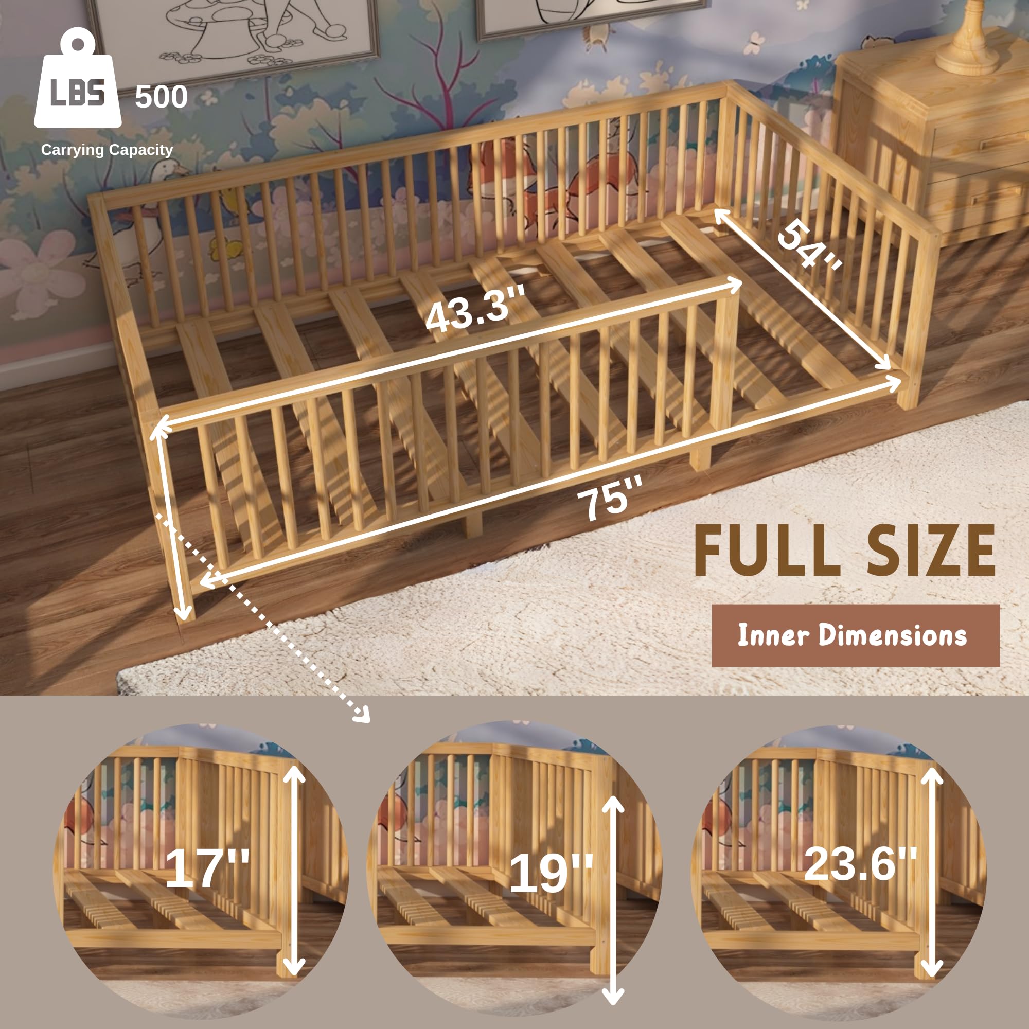 Montessori Floor Bed for Toddlers - Full Size 54.3
