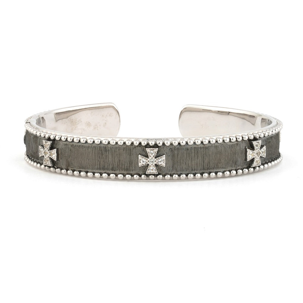 Jude Frances Sterling Silver Narrow Beaded Maltese Cuff Bracelet for Women - Elegant Beaded Jewelry for Everyday Wear & Special Occasions