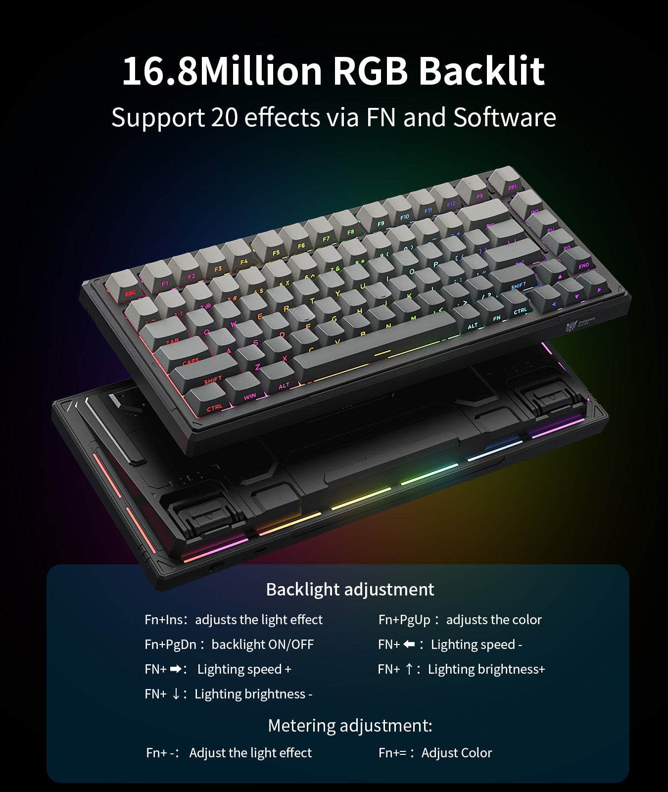 ONIKUMA GAMING 83 Key 75% Wireless Mechanical Keyboard - Tri Mode (2.4G/Bluetooth/Wired), 8000mAh Battery, Hot Swappable Switches, 5 Layer Gasket Mount, RGB Backlit, PBT Side Printed Keycaps (Black Gray) - Perfect for PC Gaming, Office Work & Typing Enthusiasts