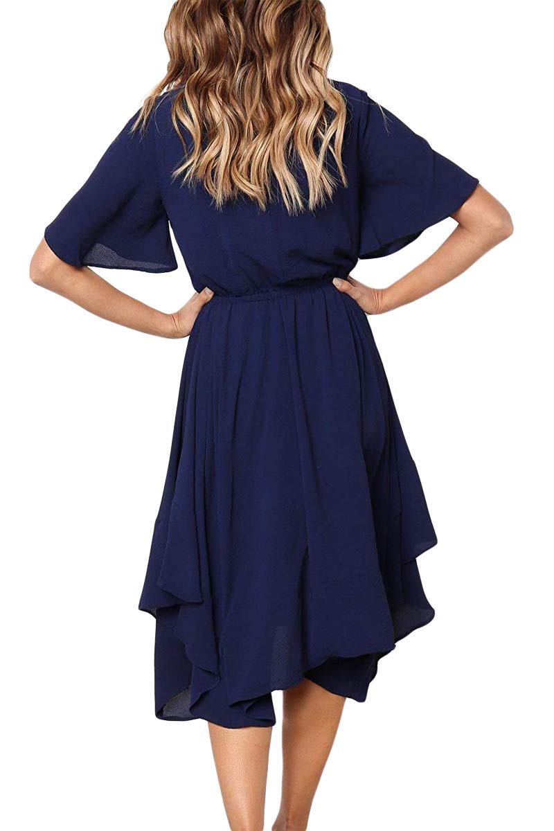 Alaster Women's Chiffon Short Sleeve Casual Midi Dress with Irregular Hem - Flowy Summer Dress for Beach, Party & Vacation | Plus Size Options Available