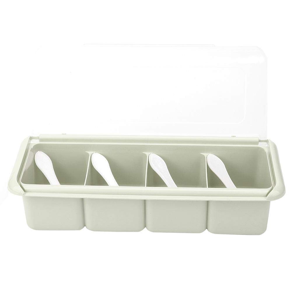 Premium 4-Compartment Acrylic Seasoning Box - Durable PP Material for Sugar, Salt, Jams & Spices (Green) | Perfect for Kitchen, Dining Table & Coffee Station Organization