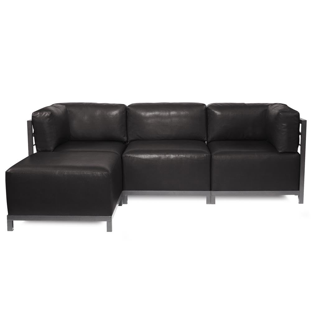 Howard Elliott Axis Patio Ottoman with Cover - Upholstered Footstool Coffee Table Ottoman Bench for Indoor & Outdoor Use - Titanium Frame in Avanti Black - Perfect for Living Room, Patio, Office, and Garden Relaxation