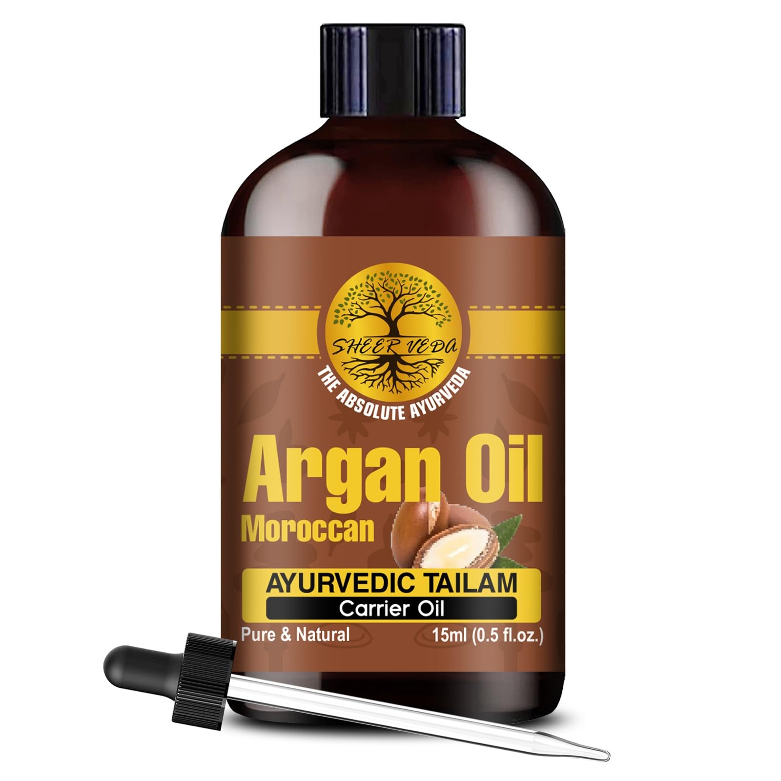 Pure Organic Cold-Pressed Argan Oil for Hair, Skin & Body - 15ml | Natural Moroccan Hair Treatment, Face Moisturizer & Body Care | Perfect for Dry Scalp, Frizz Control & Anti-Aging Skincare