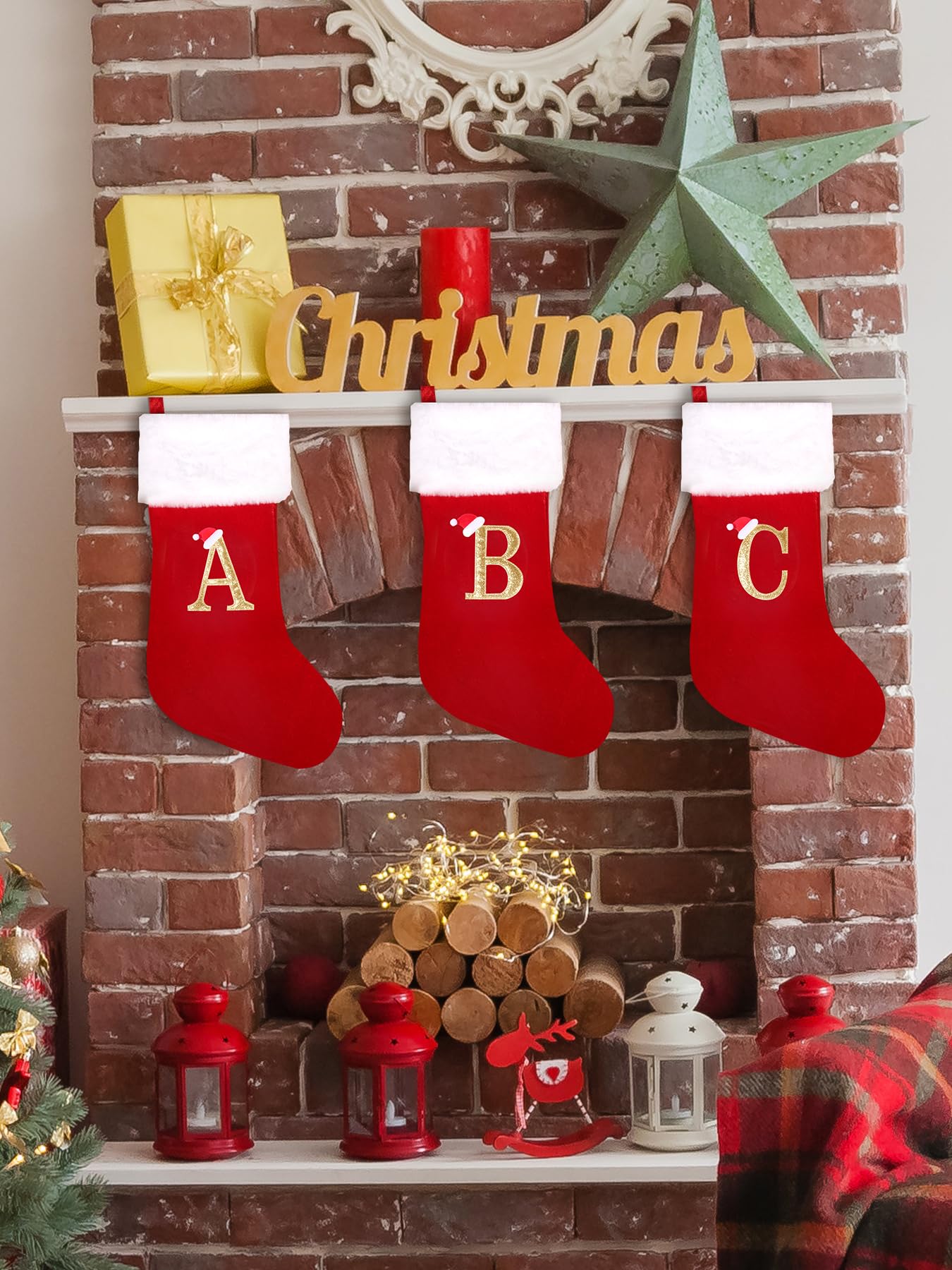 20 Inch Super Soft Plush Personalized Christmas Stockings with Embroidered Letters - Rustic Xmas Decor for Fireplace, Holiday Home Decor, and Festive Gift Giving