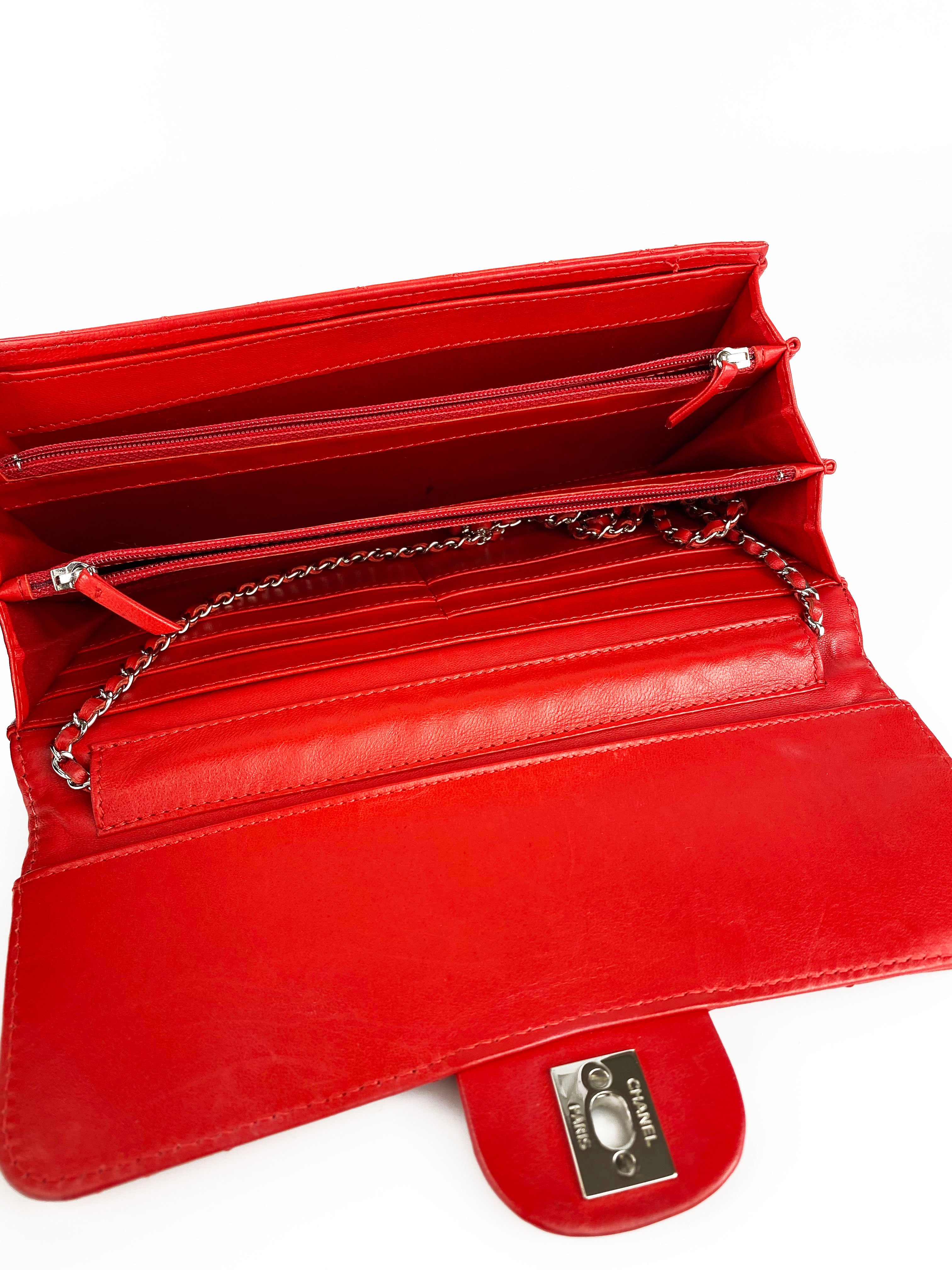 Authentic Chanel Red Lambskin Classic Flap Clutch Bag - Luxury Designer Crossbody Purse for Women | Perfect for Evening Parties, Date Nights & Special Occasions