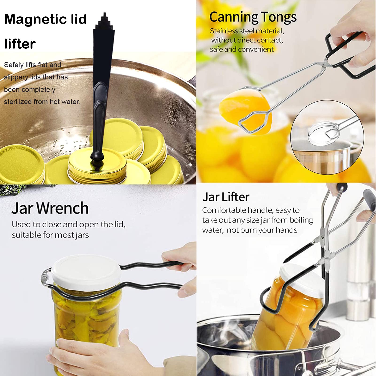 HOMMES Mason Jar Canning Supplies Starter Kit - Pot, Funnel, Lifter, Wrench, Tongs, Lid Lifter & Bubble Remover for Home Canning, Preserving Food, DIY Jams & Pickles