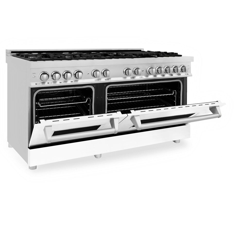 ZLINE 60-inch 7.4 cu. ft. Dual Fuel Range with 9-Burner Gas Cooktop & 2 Electric Convection Ovens - Stainless Steel with White Matte Doors (RA WM 60) | Professional Kitchen Appliance for Home Chefs & Cooking Enthusiasts