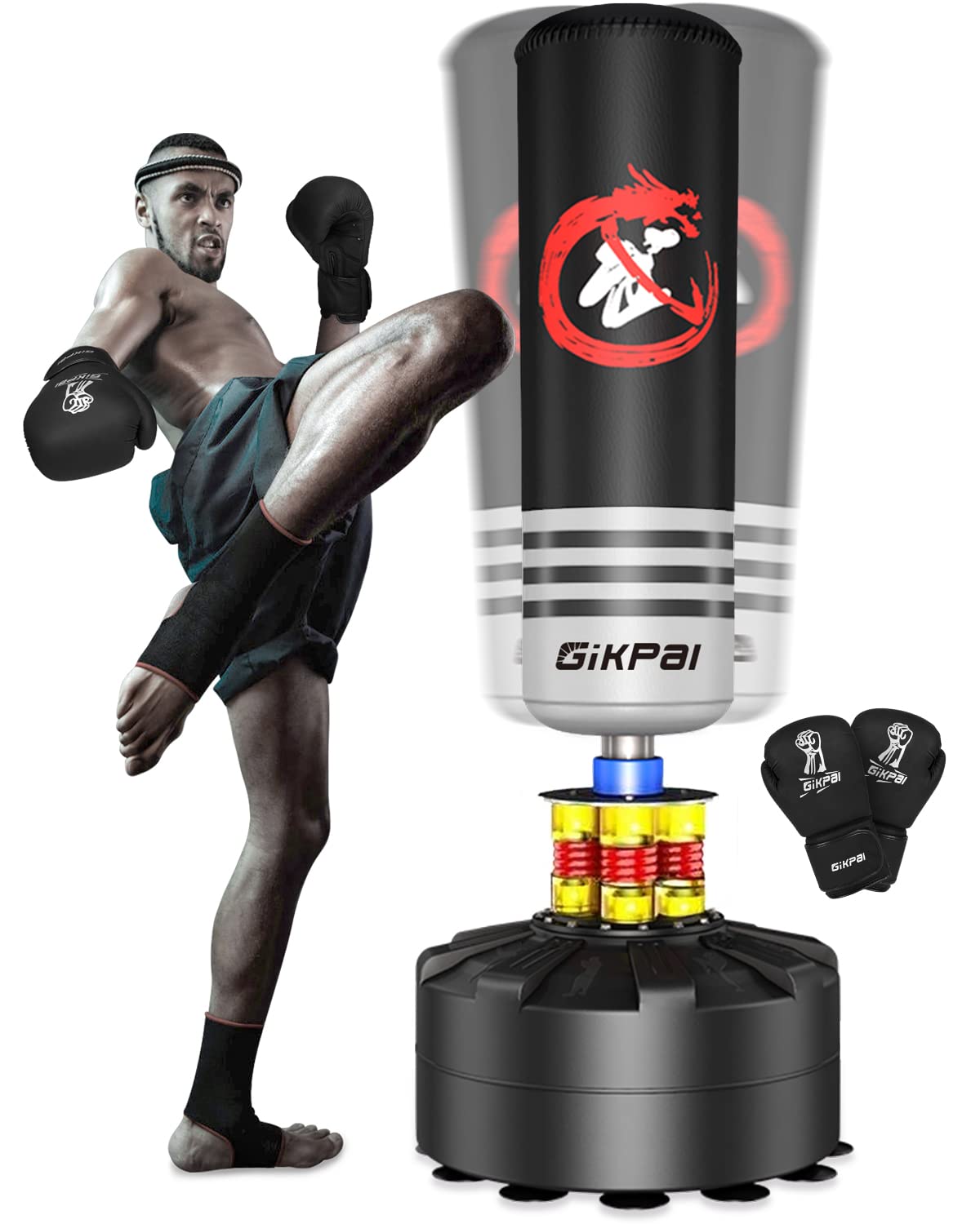 GIKPAL 70'' Freestanding Heavy Punching Bag with Stand - Boxing Training Equipment for Adults, Teens & Kids | Includes Boxing Gloves & 12-Suction Cup Base | Perfect for Home Gym, Office Workout & Kickboxing Practice